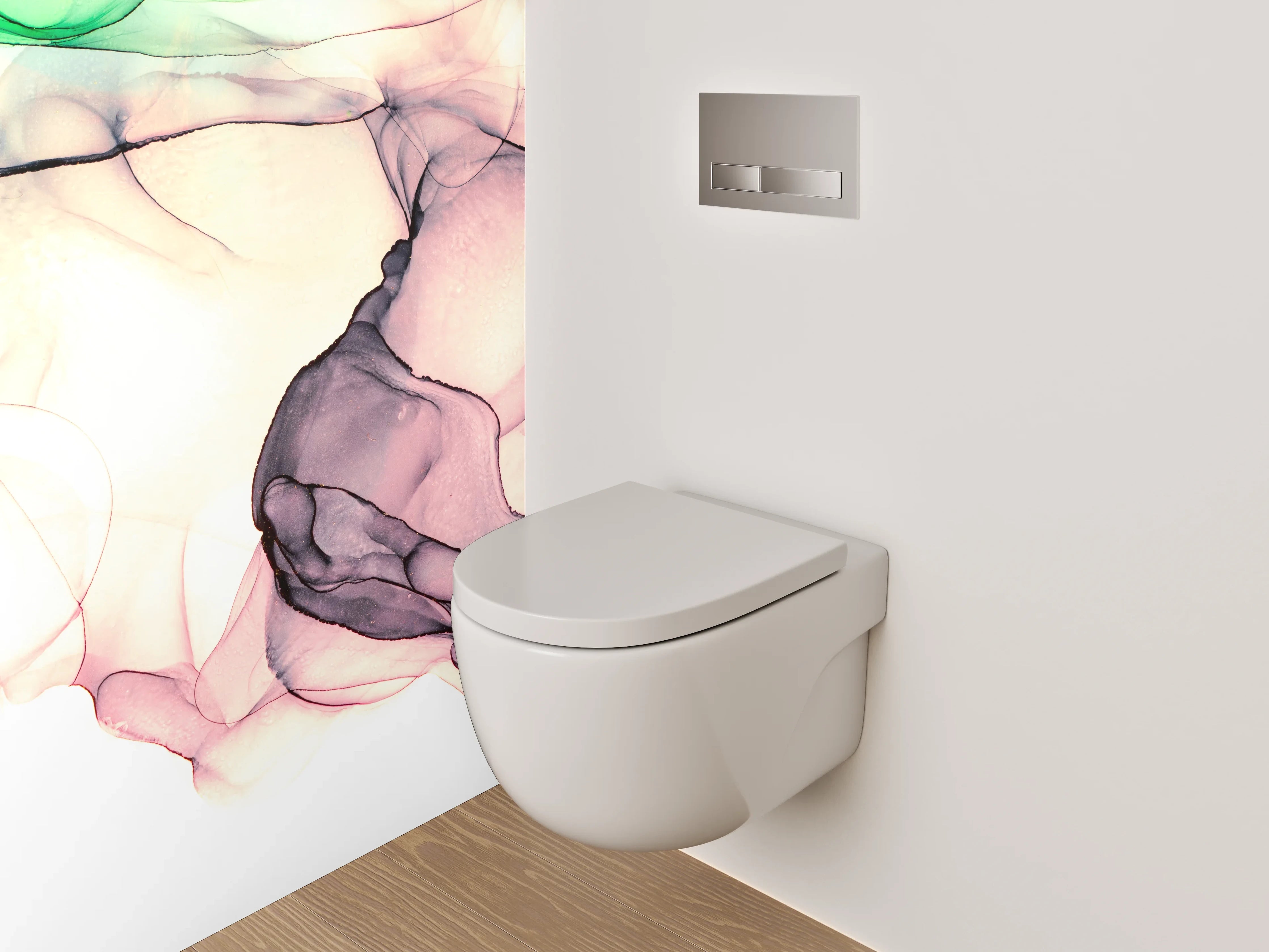 WC-Rückwand - Abstrakte Aquarellkunst in sanften Farben