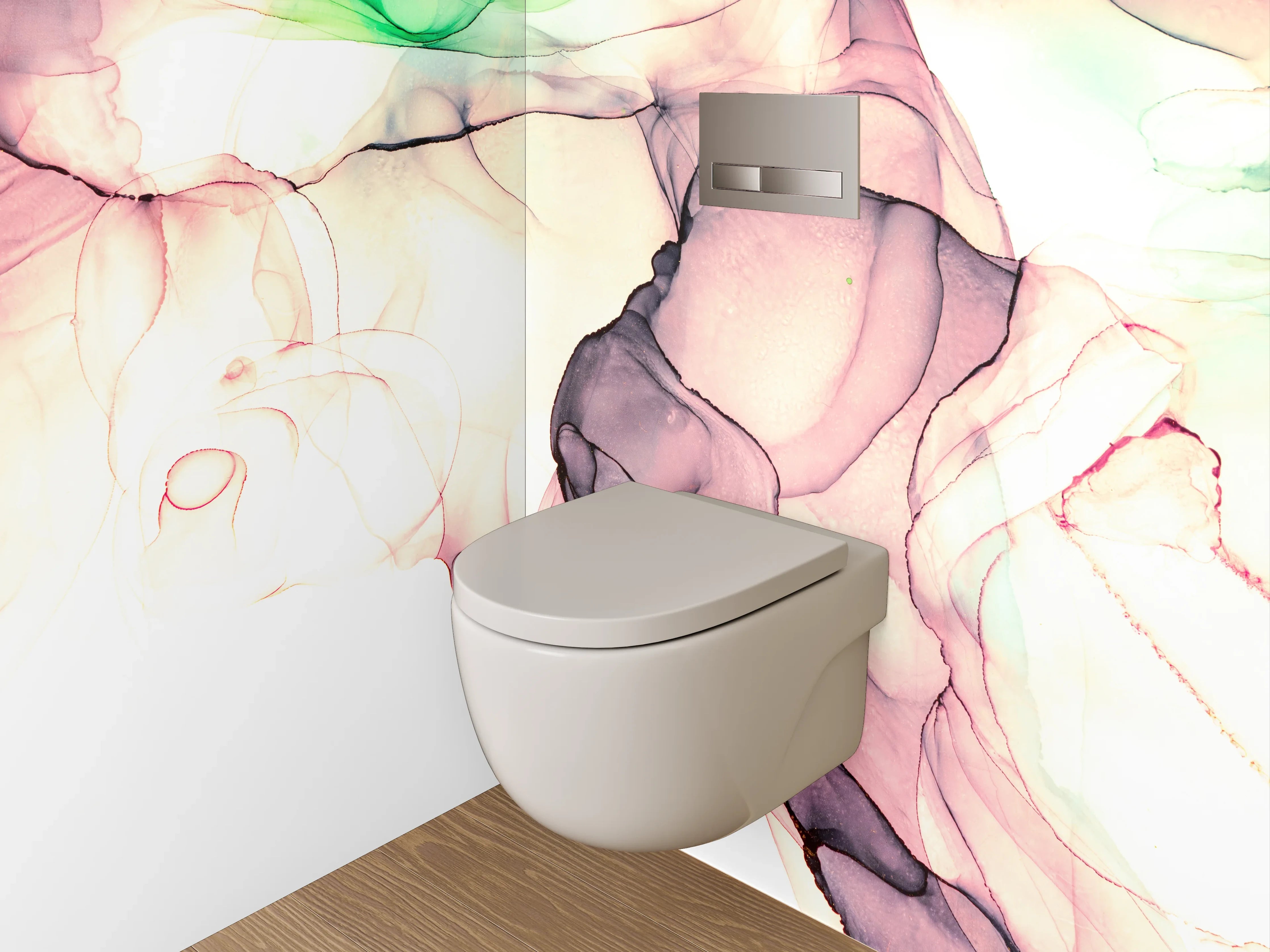 WC-Rückwand - Abstrakte Aquarellkunst in sanften Farben