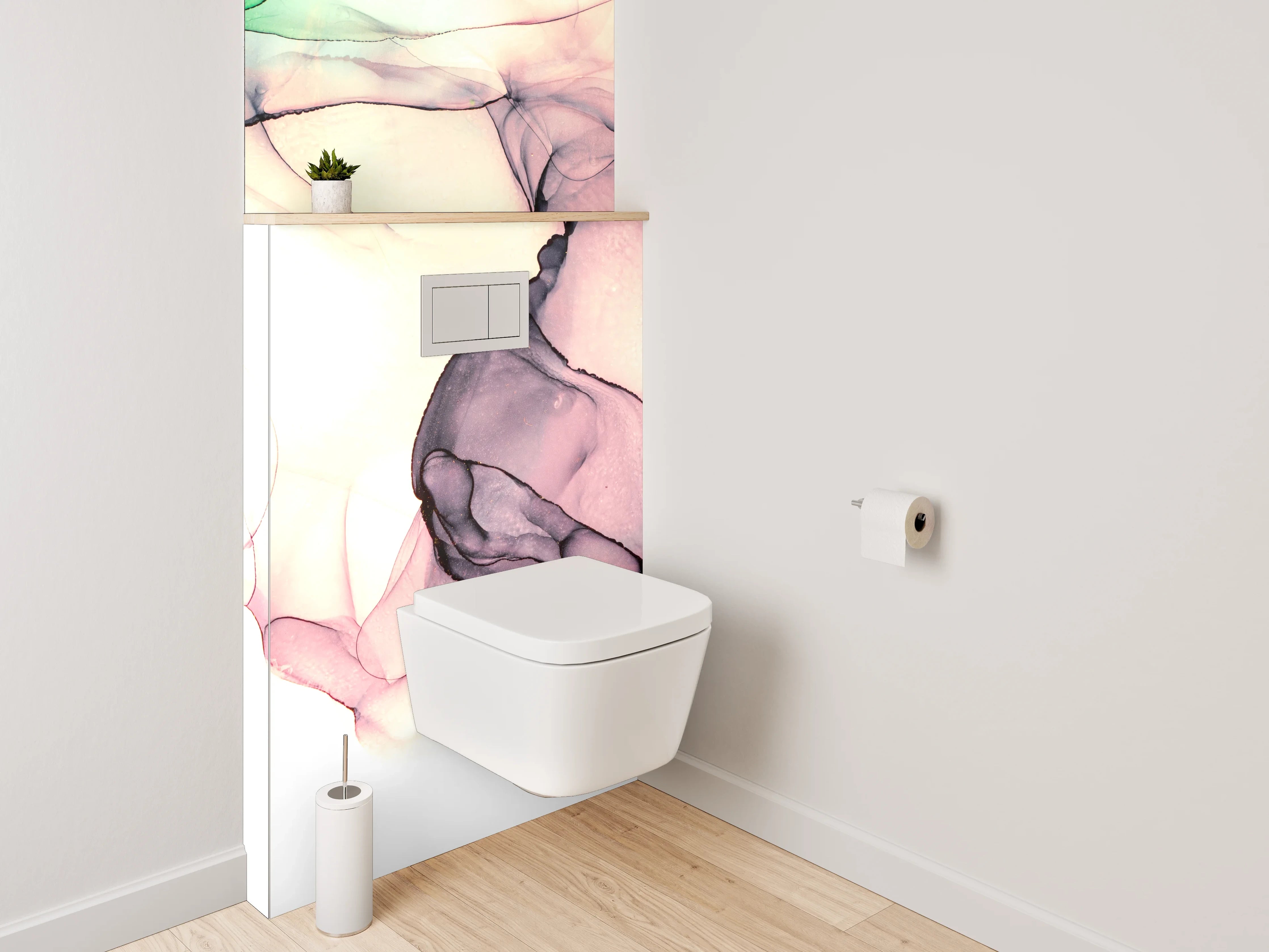 WC-Rückwand - Abstrakte Aquarellkunst in sanften Farben