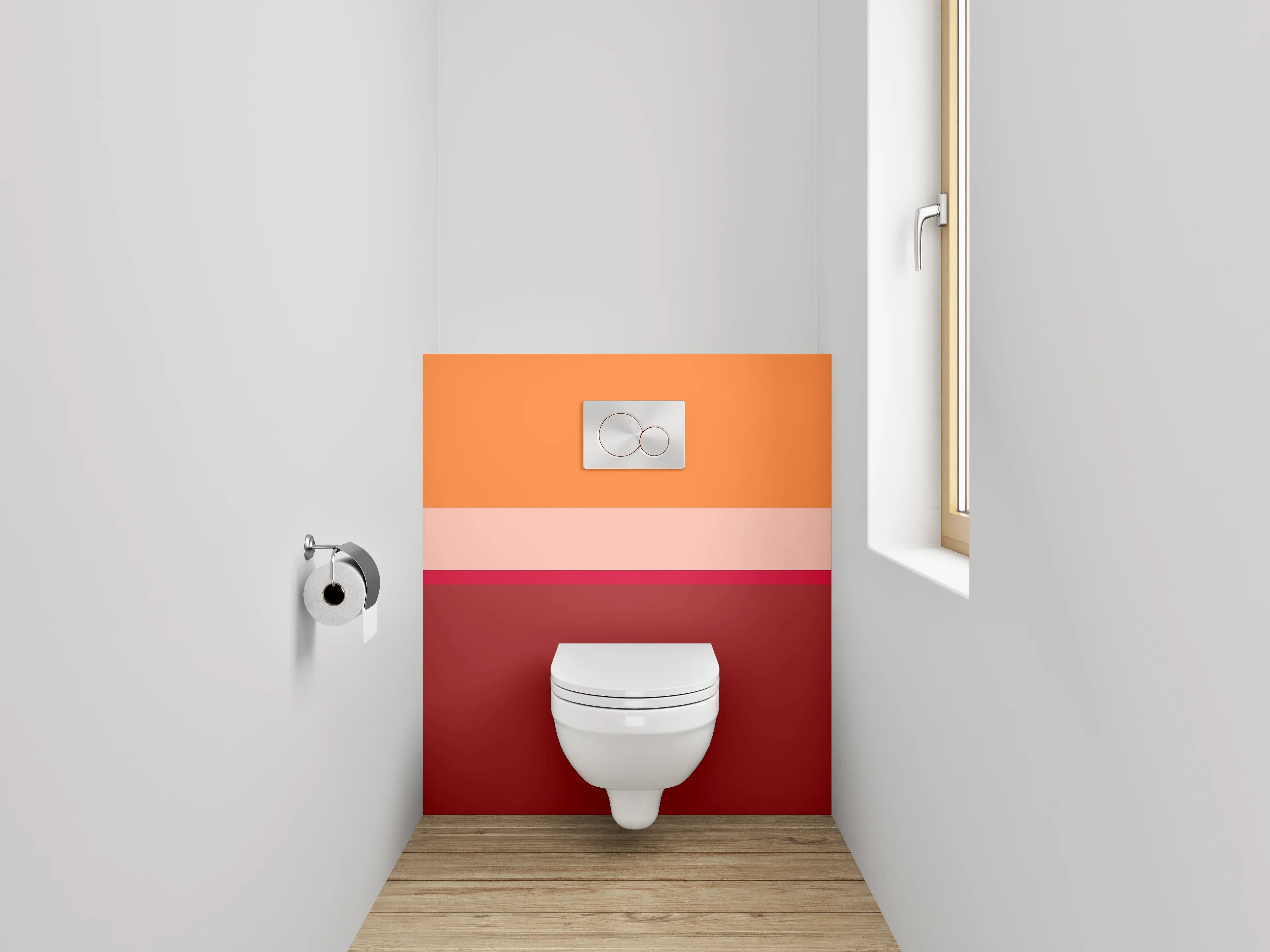 WC-Rückwand - Abstrakte Balken in Orange und Rot