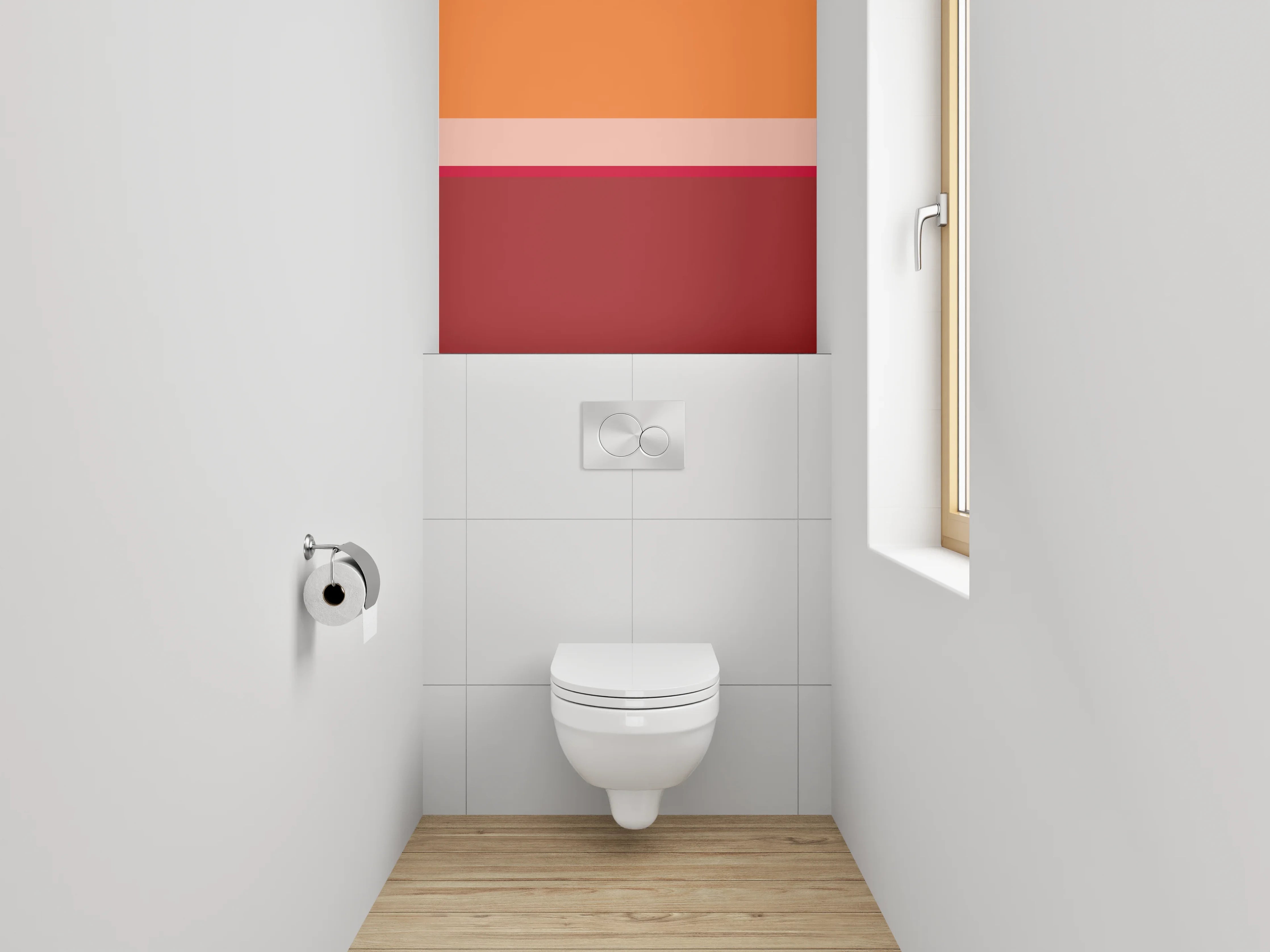 WC-Rückwand - Abstrakte Balken in Orange und Rot