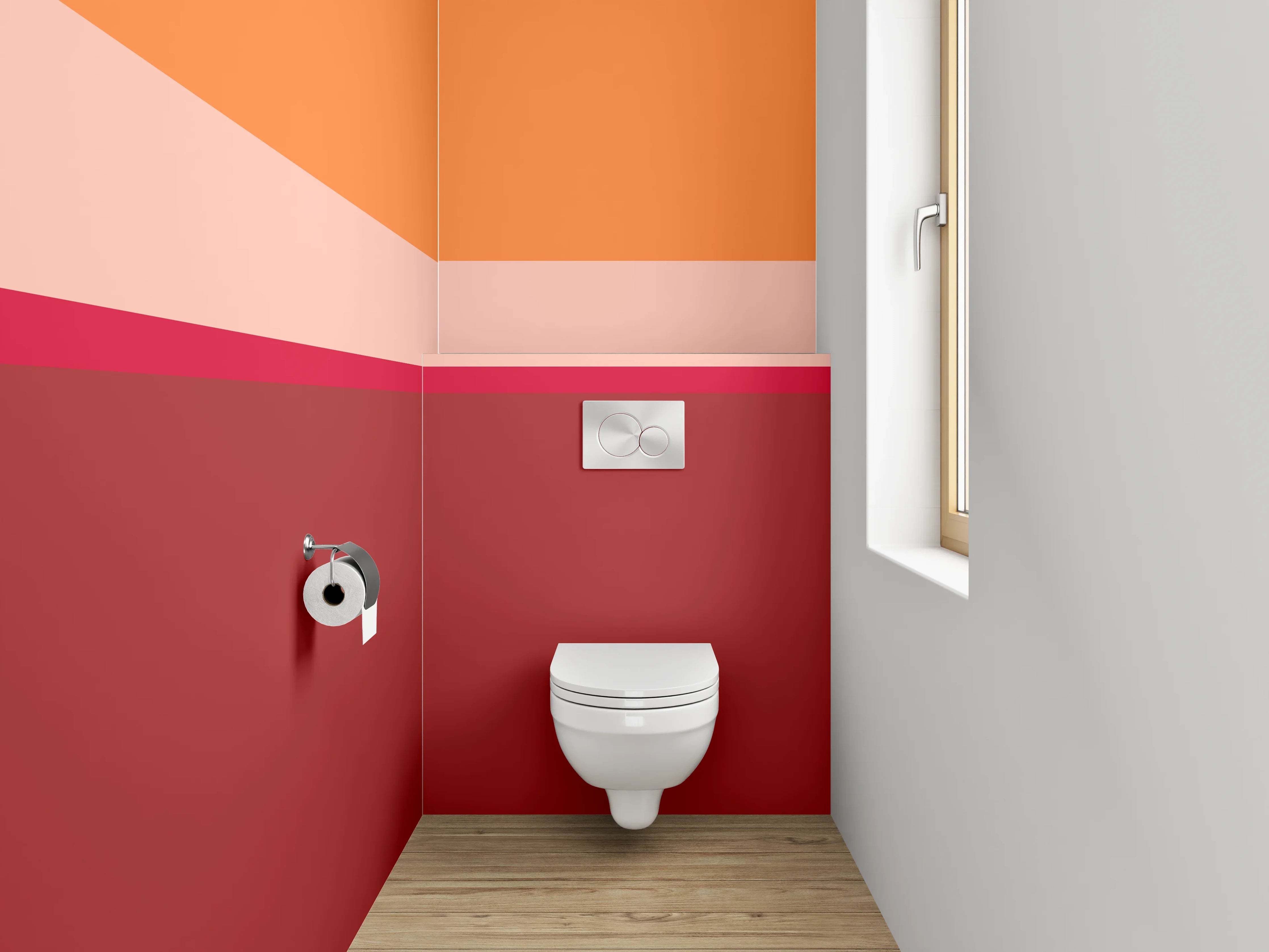 WC-Rückwand - Abstrakte Balken in Orange und Rot