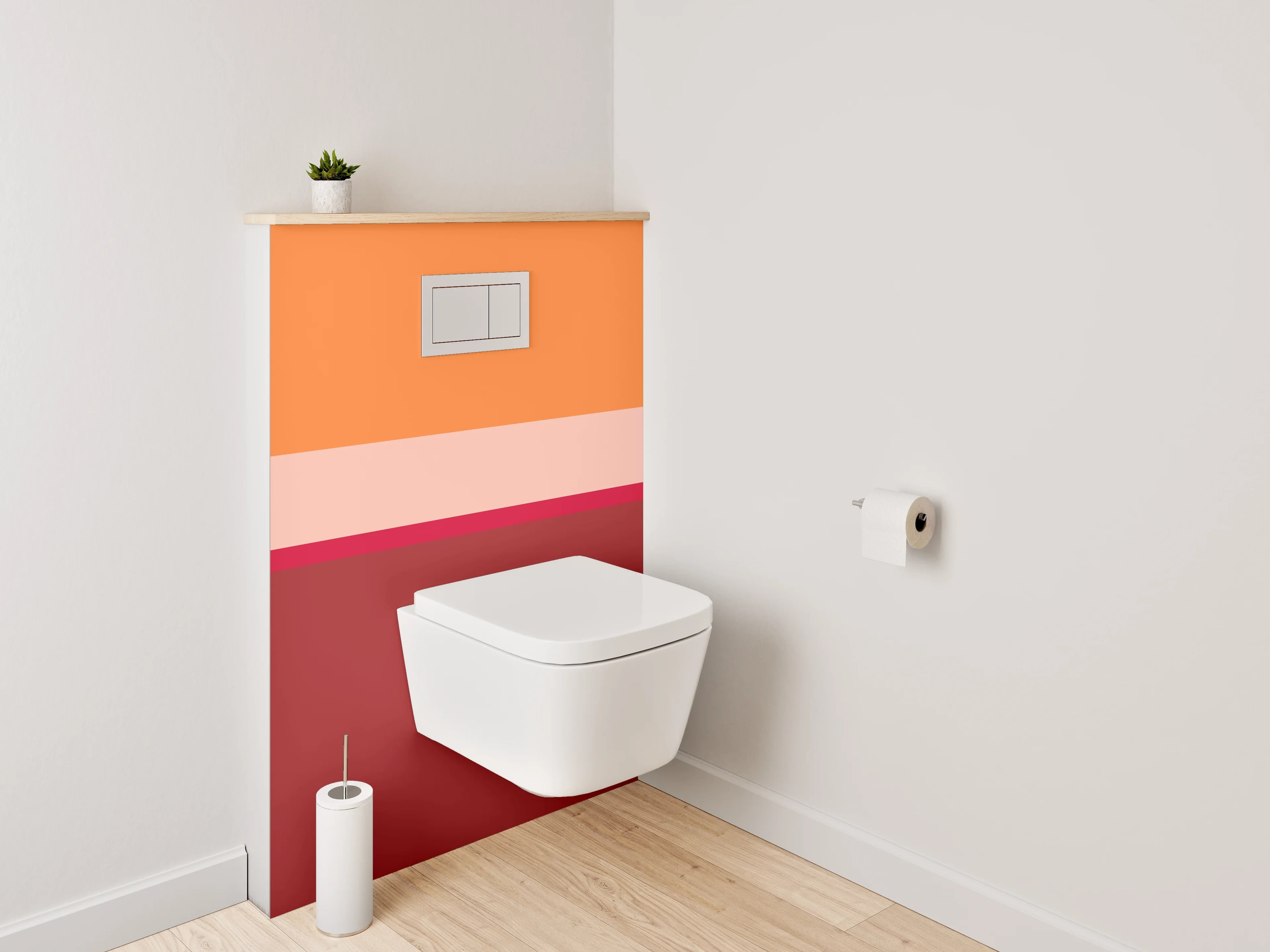 WC-Rückwand - Abstrakte Balken in Orange und Rot