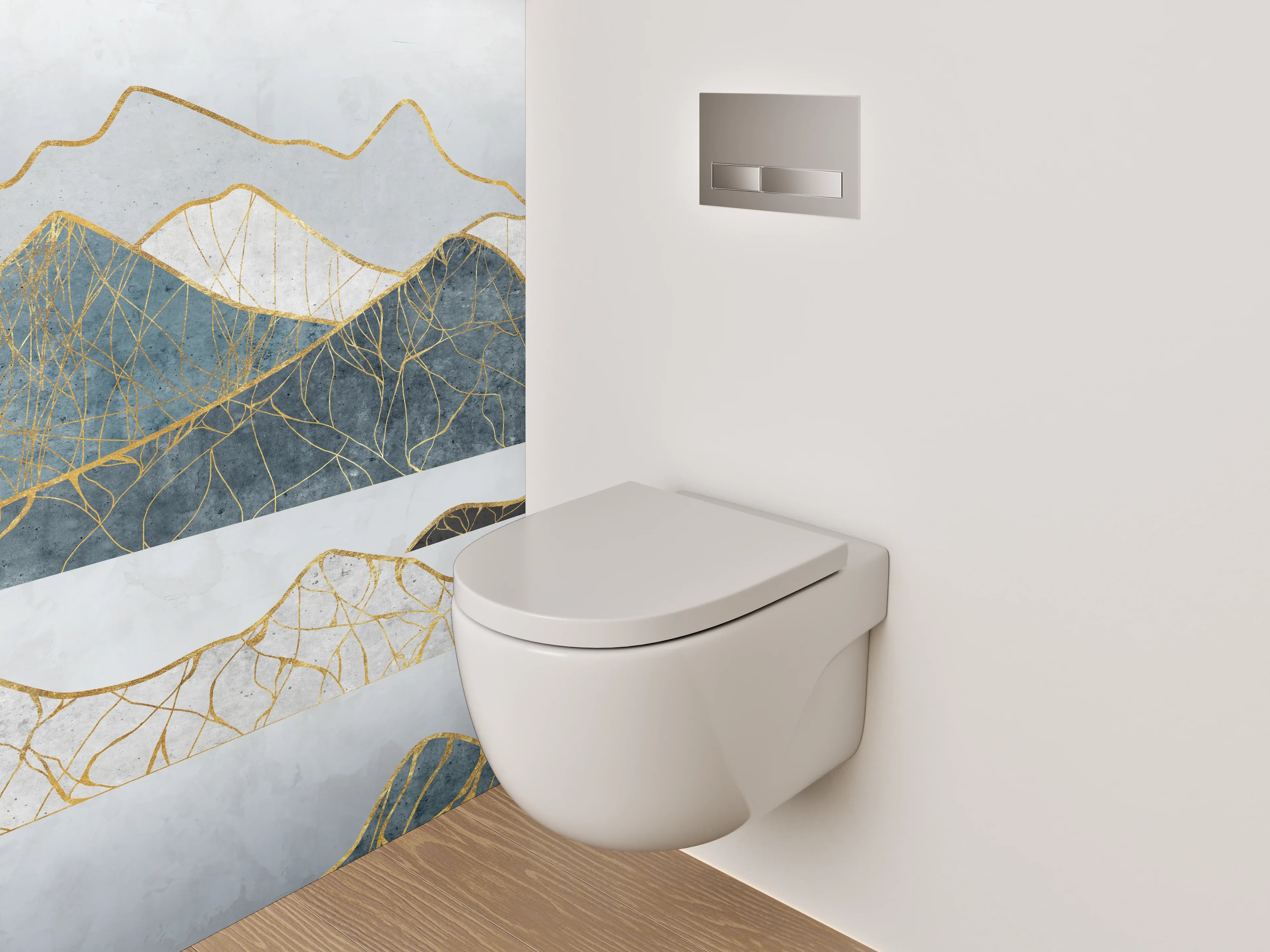 WC-Rückwand - Abstrakte Berge Goldlinien Kunst
