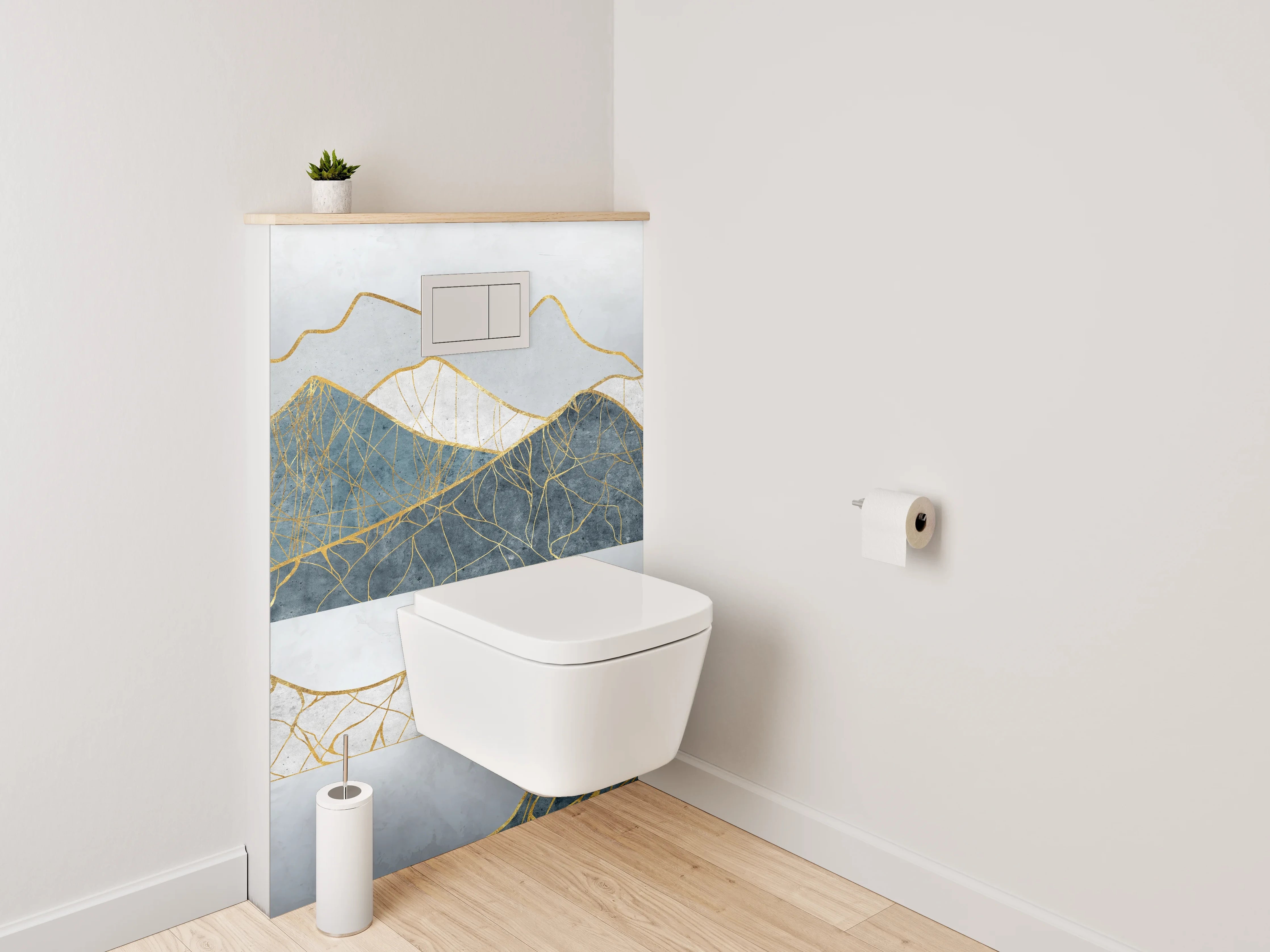 WC-Rückwand - Abstrakte Berge Goldlinien Kunst