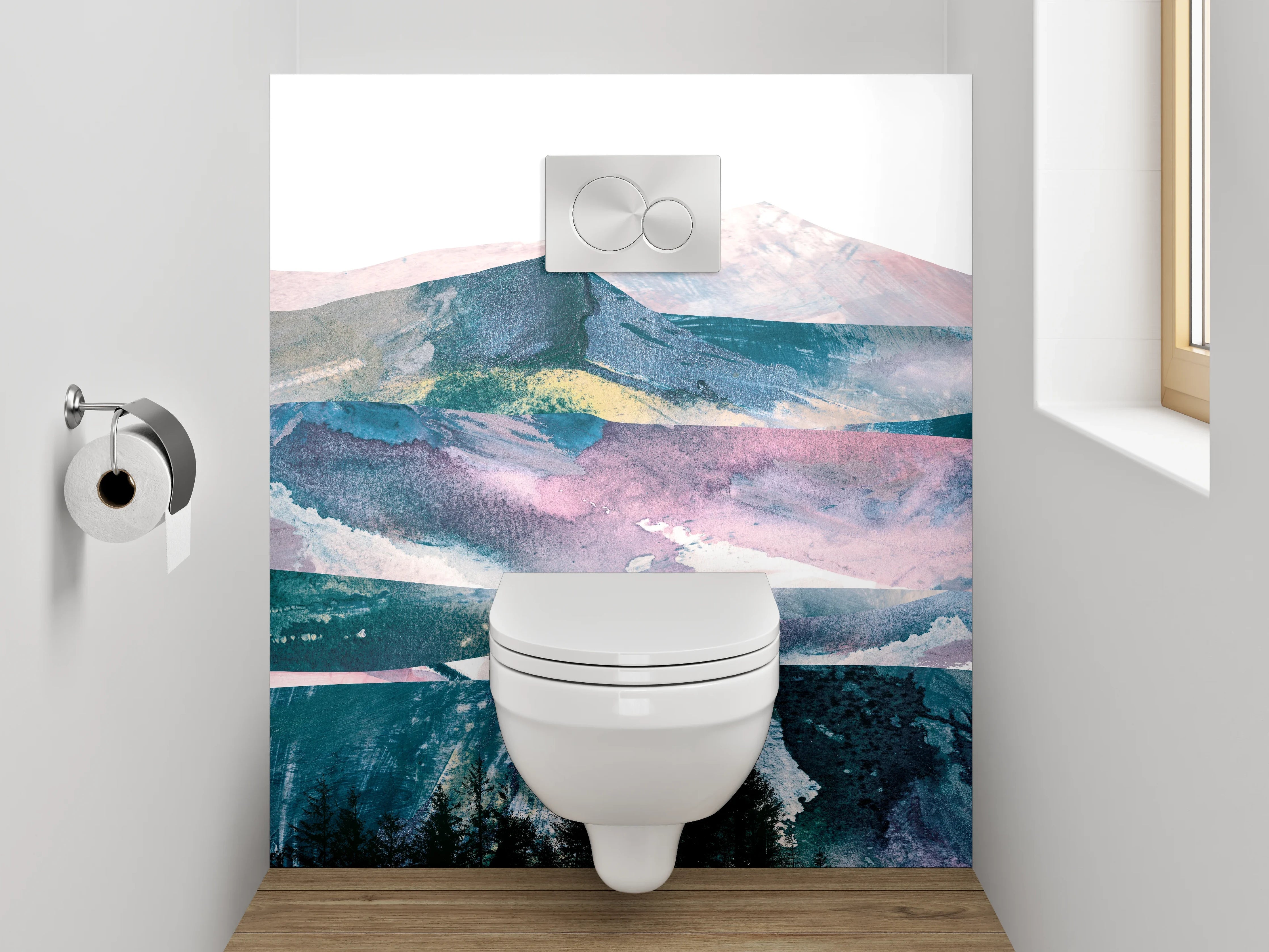 WC-Rückwand - Abstrakte Berge in Aquarelloptik