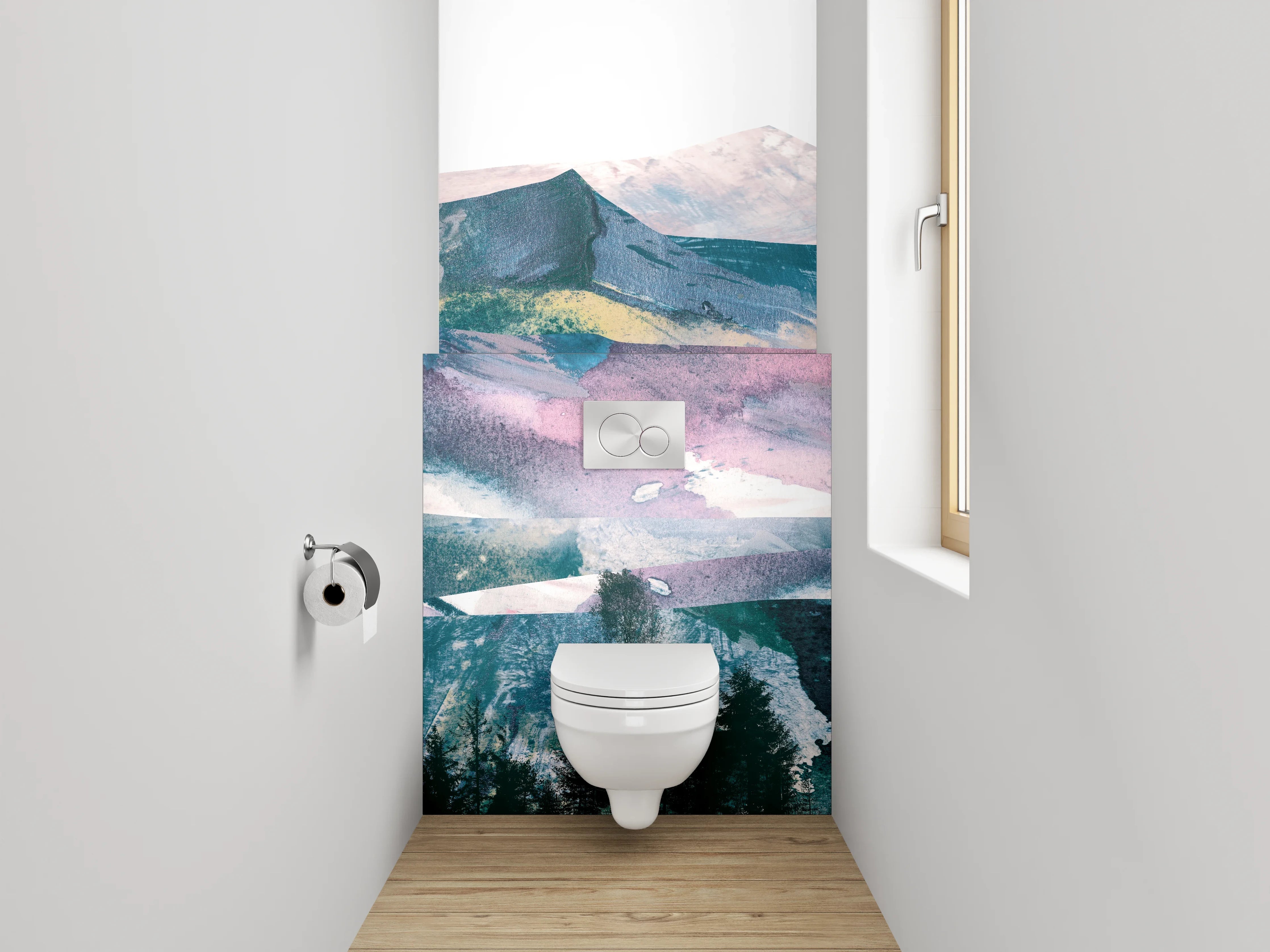 WC-Rückwand - Abstrakte Berge in Aquarelloptik