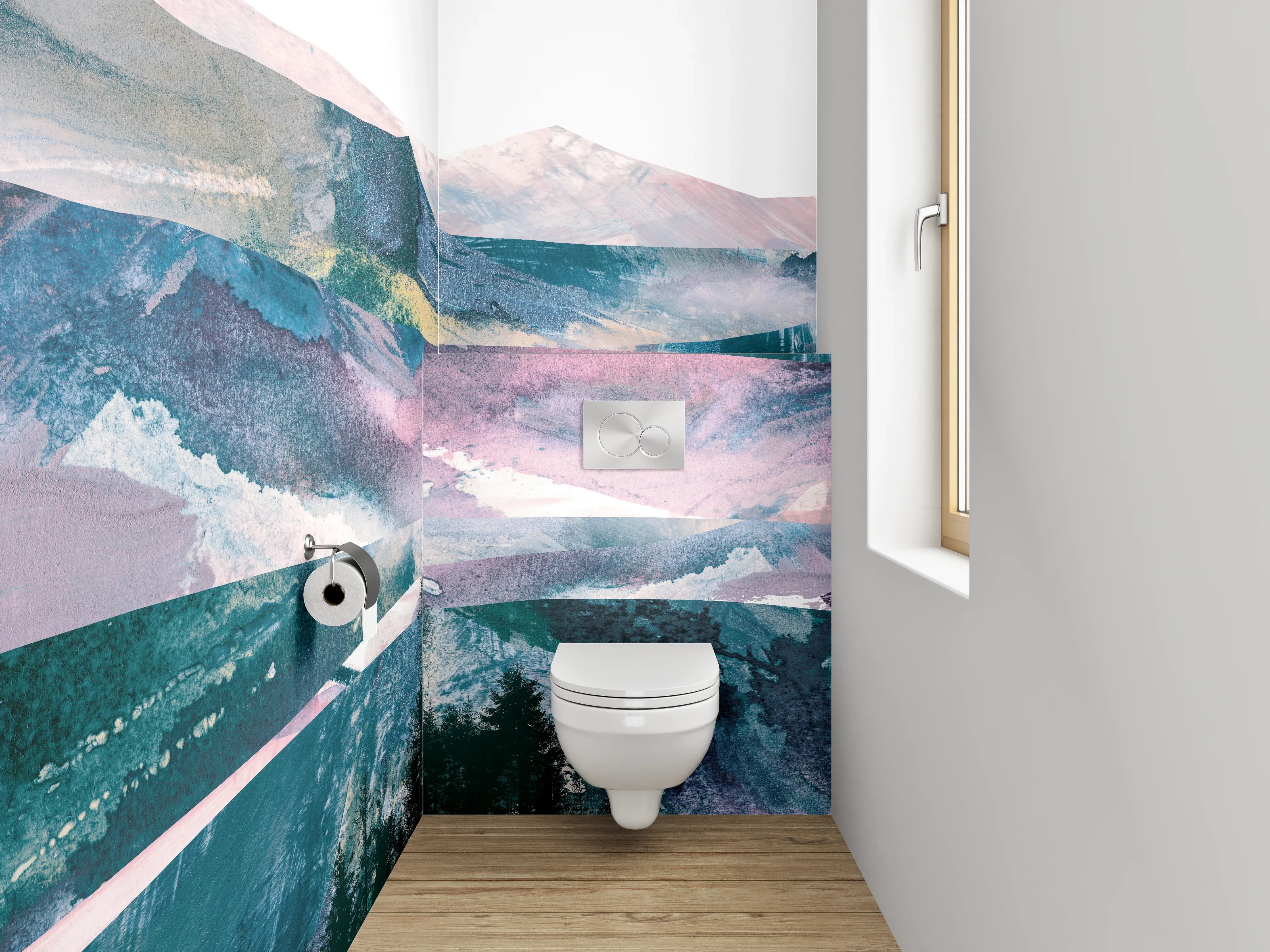 WC-Rückwand - Abstrakte Berge in Aquarelloptik