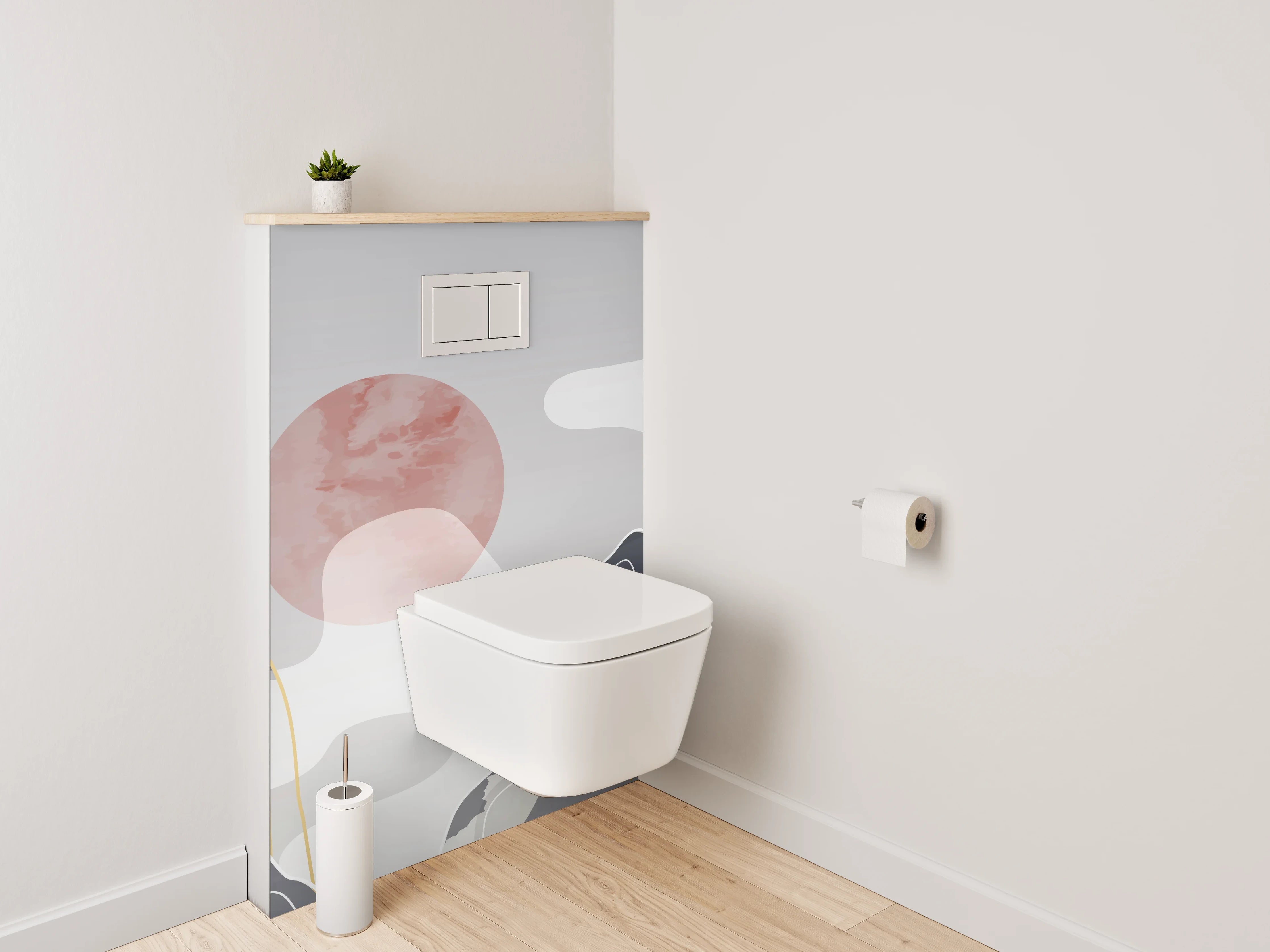 WC-Rückwand - Abstrakte Berge mit rosa Sonne