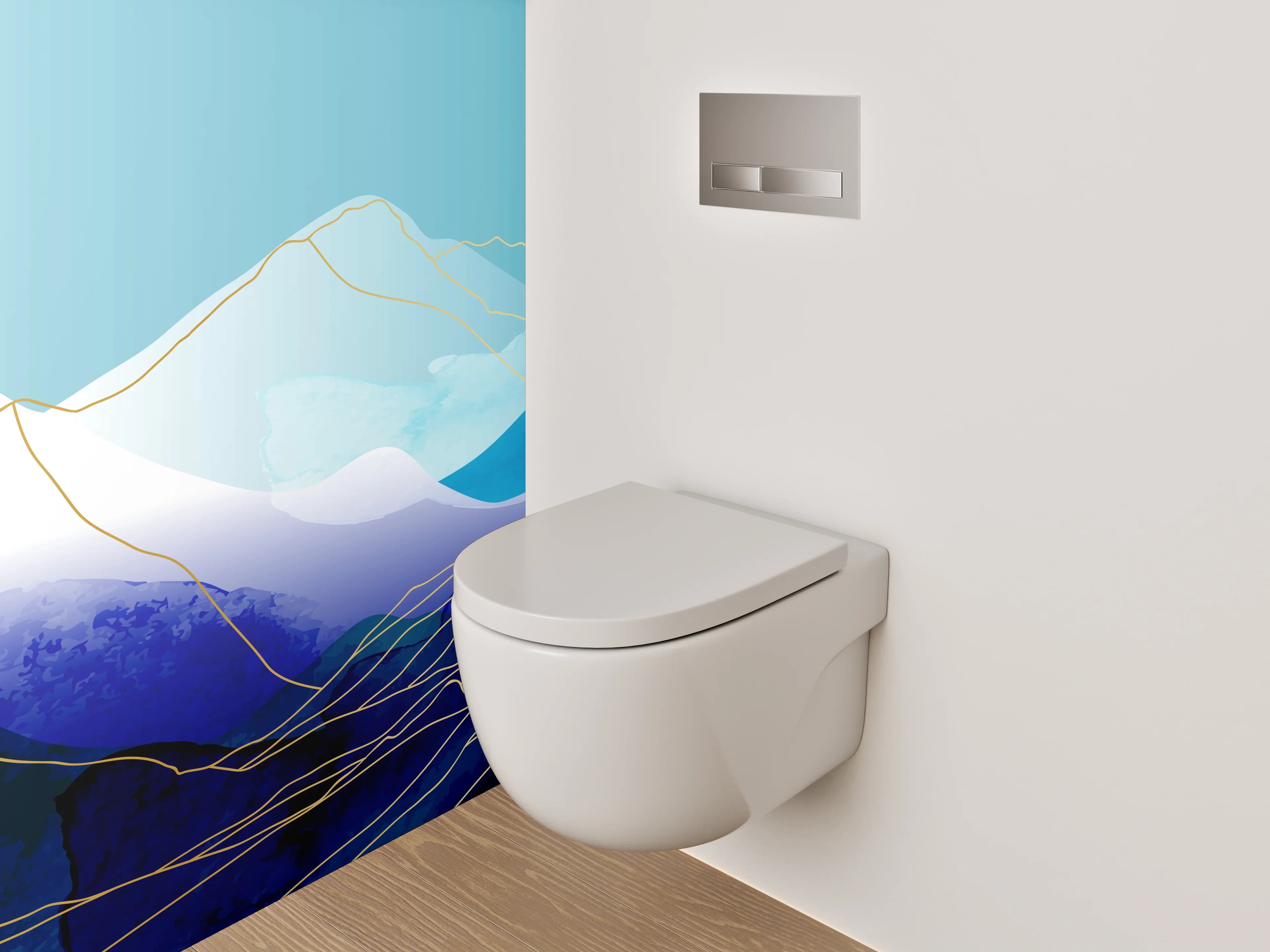 WC-Rückwand - Abstrakte Berglandschaft Aquarell Blau