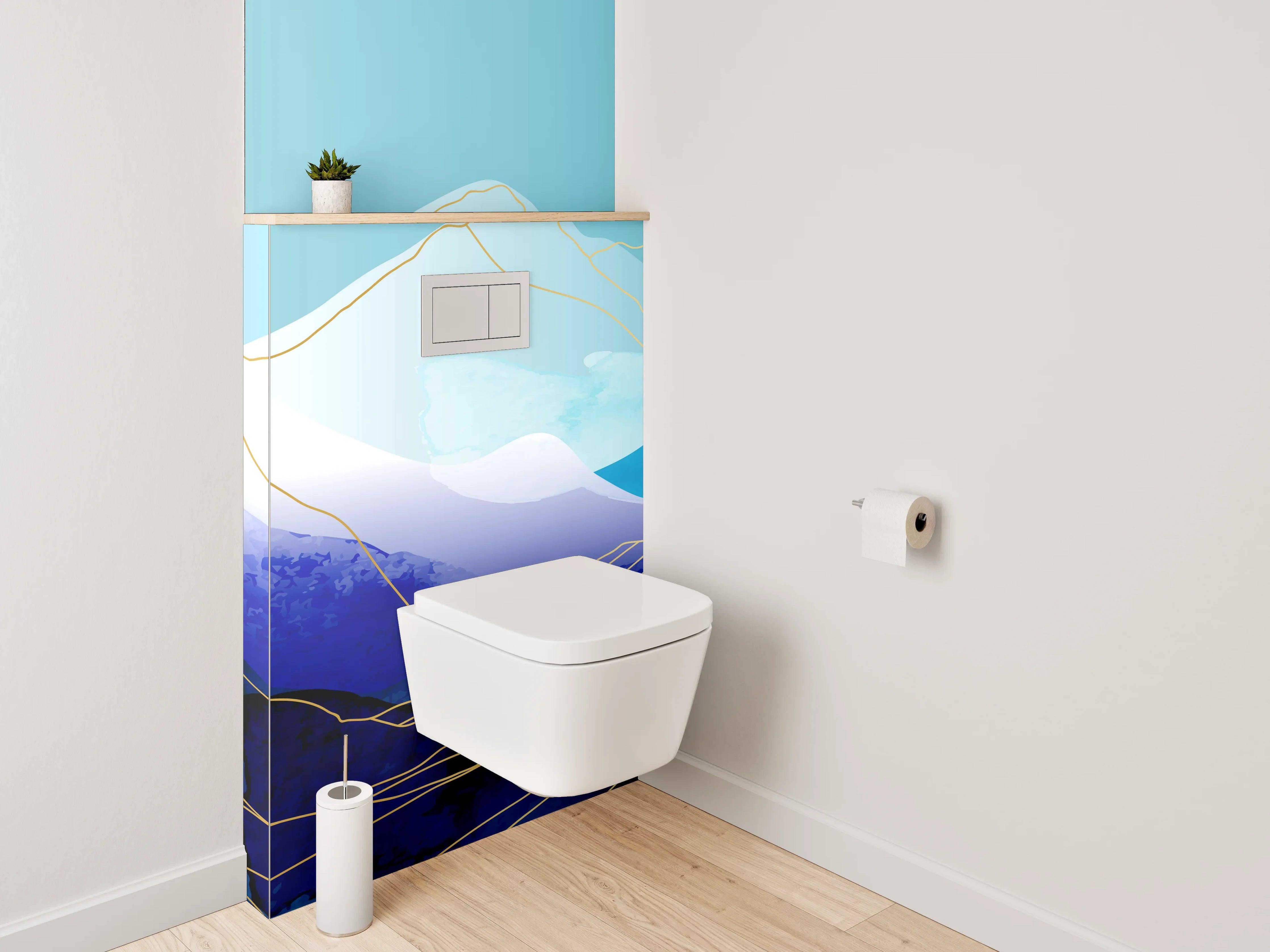 WC-Rückwand - Abstrakte Berglandschaft Aquarell Blau