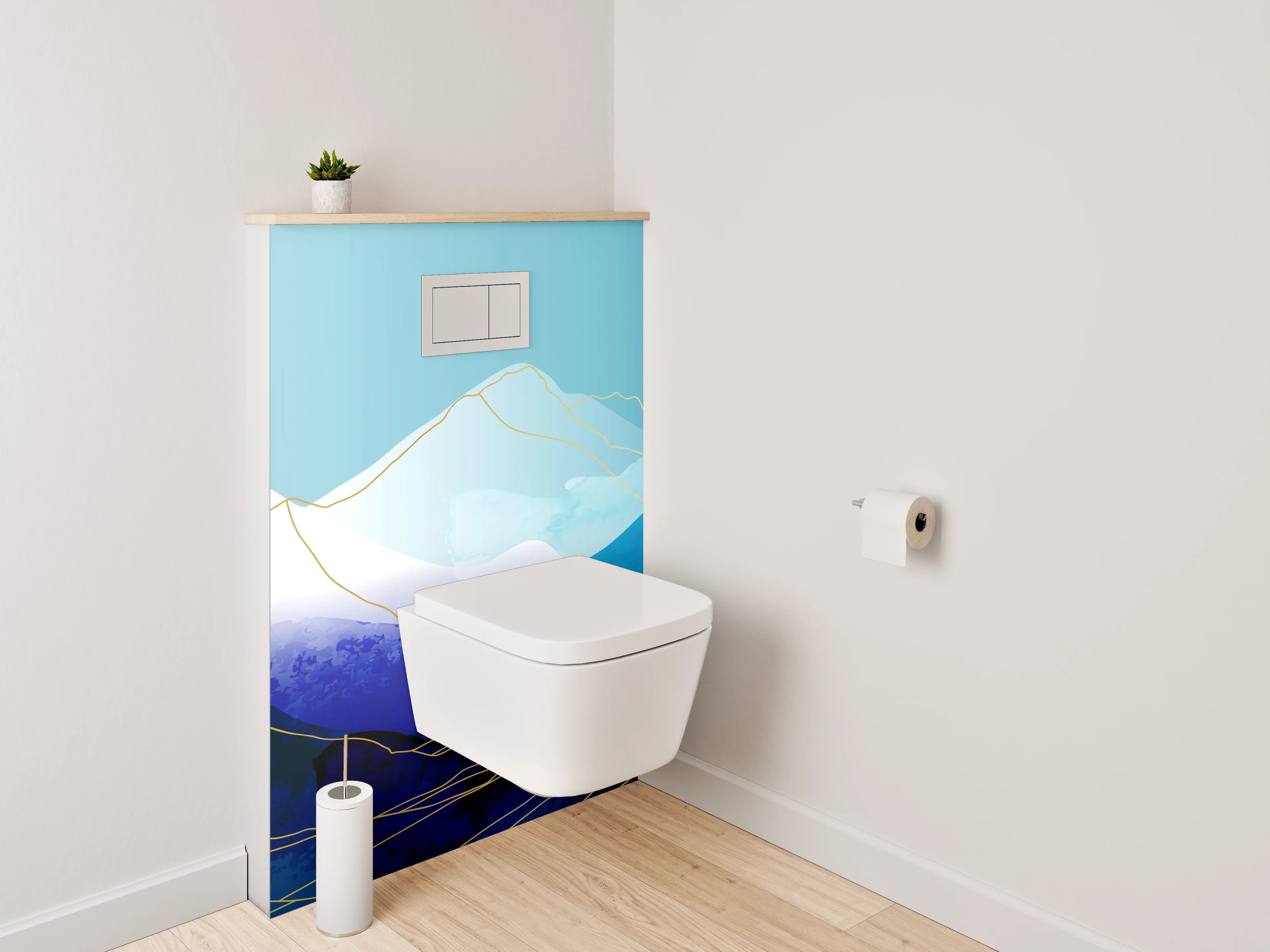 WC-Rückwand - Abstrakte Berglandschaft Aquarell Blau