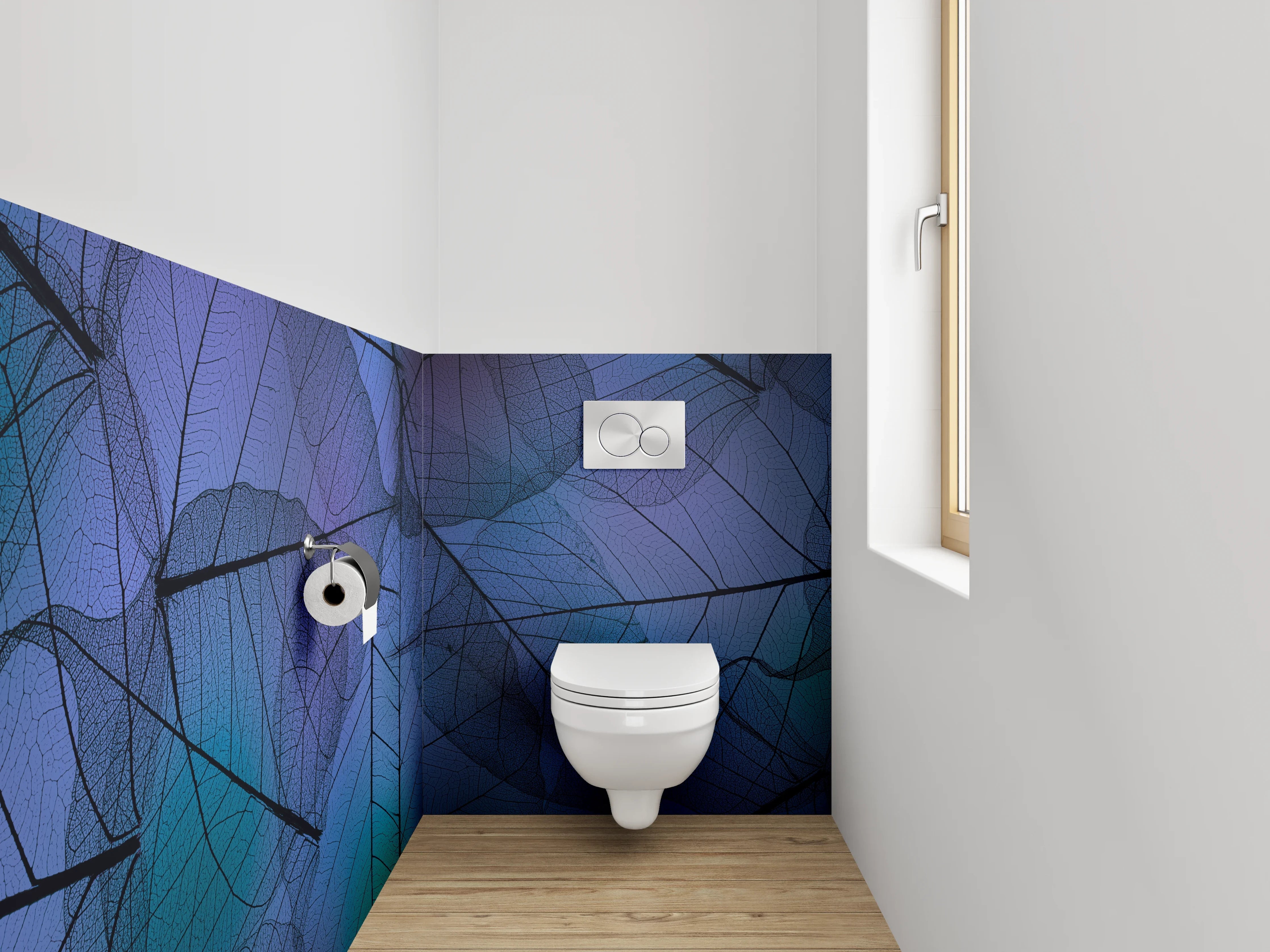 WC-Rückwand - Abstrakte Blätter Blau Lila Türkis