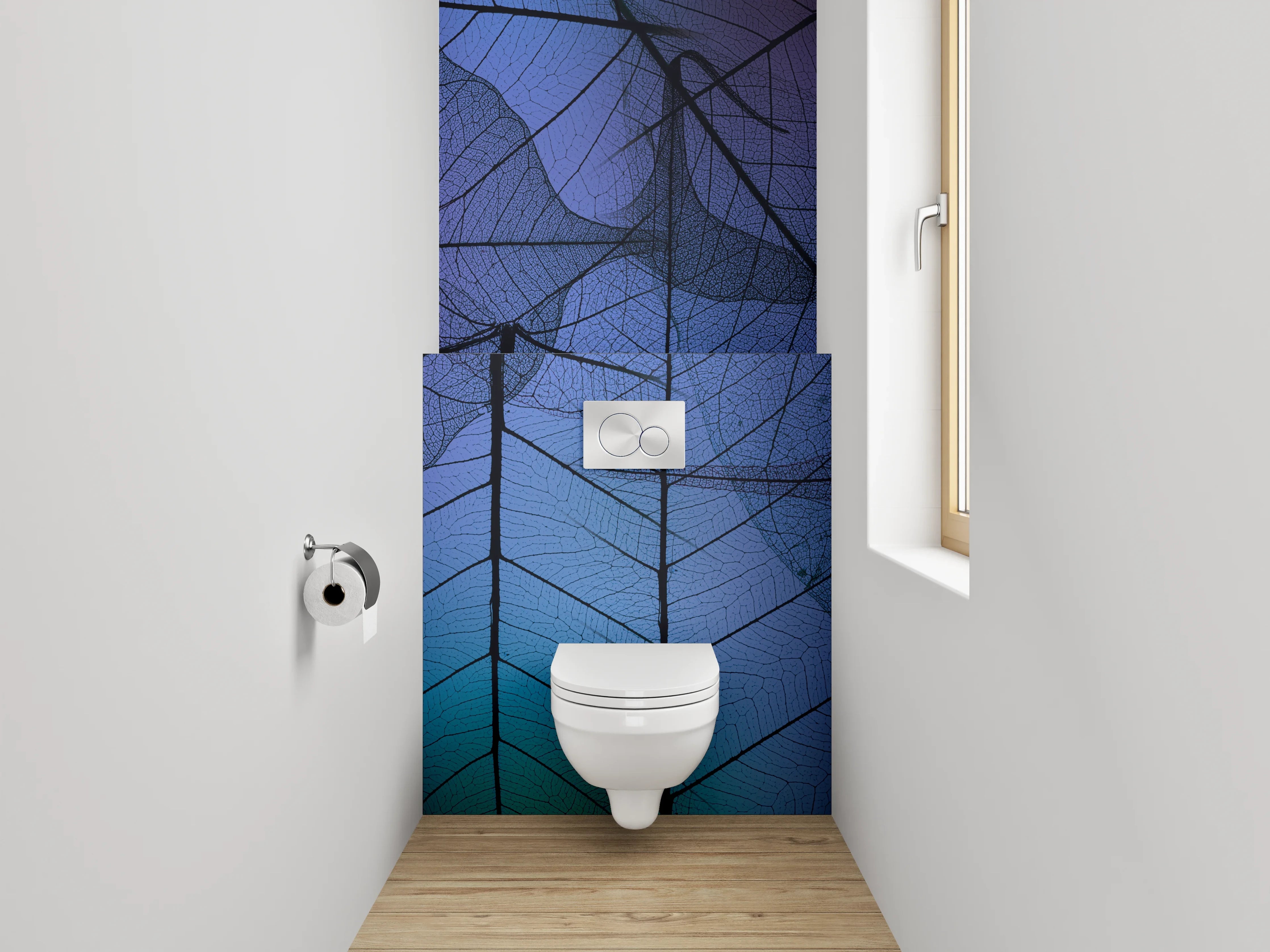 WC-Rückwand - Abstrakte Blätter Blau Lila Türkis