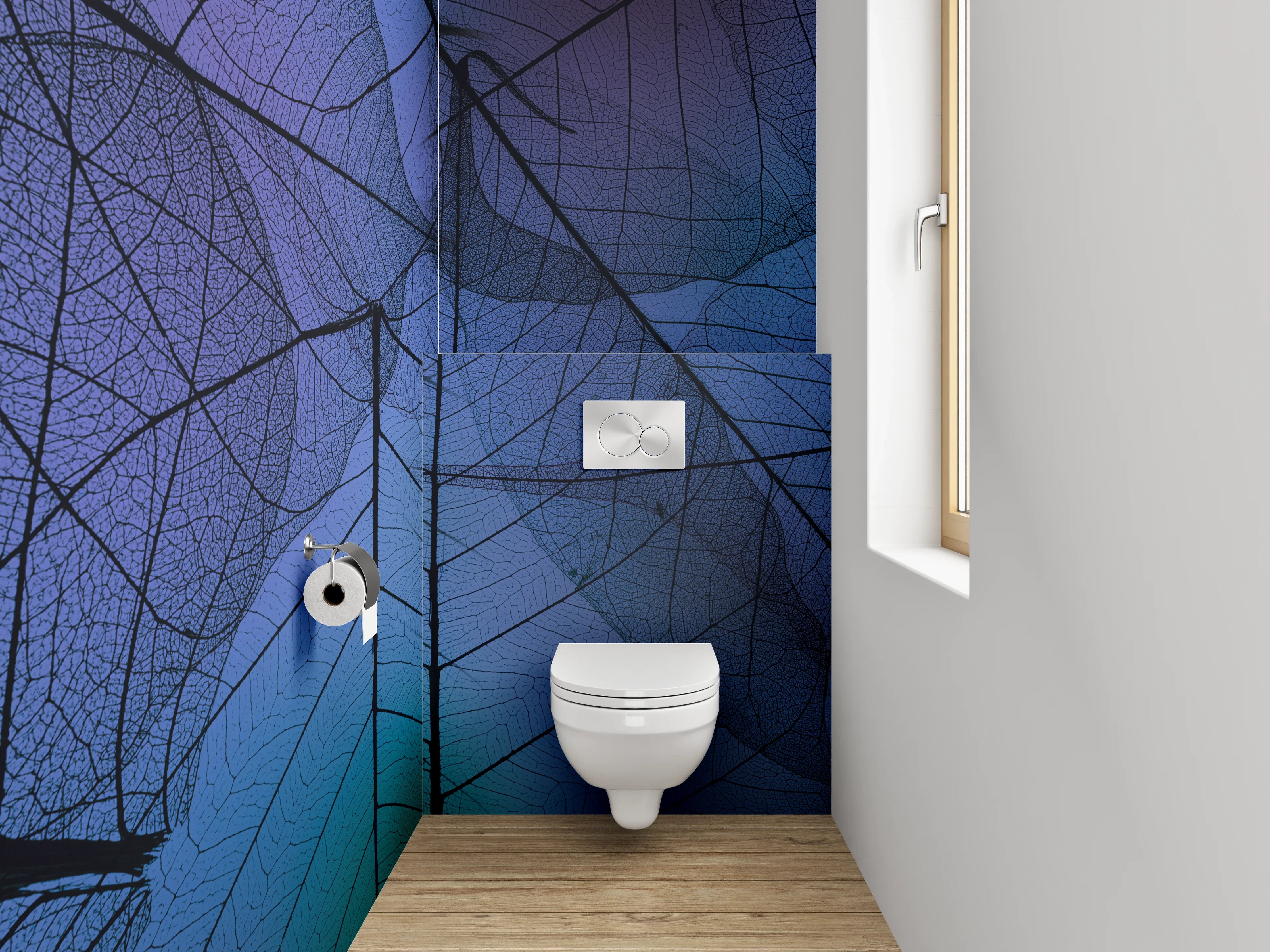 WC-Rückwand - Abstrakte Blätter Blau Lila Türkis