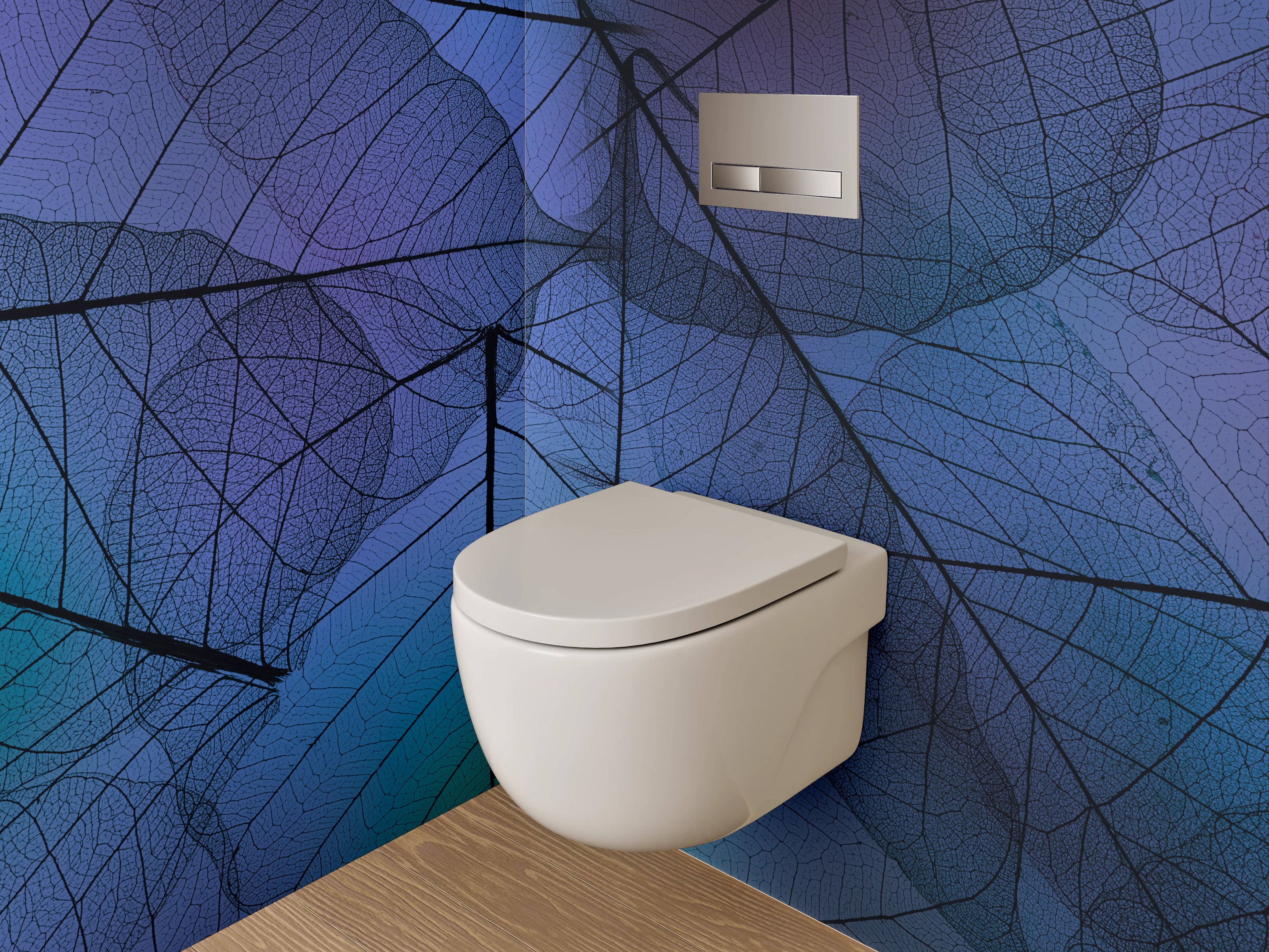 WC-Rückwand - Abstrakte Blätter Blau Lila Türkis