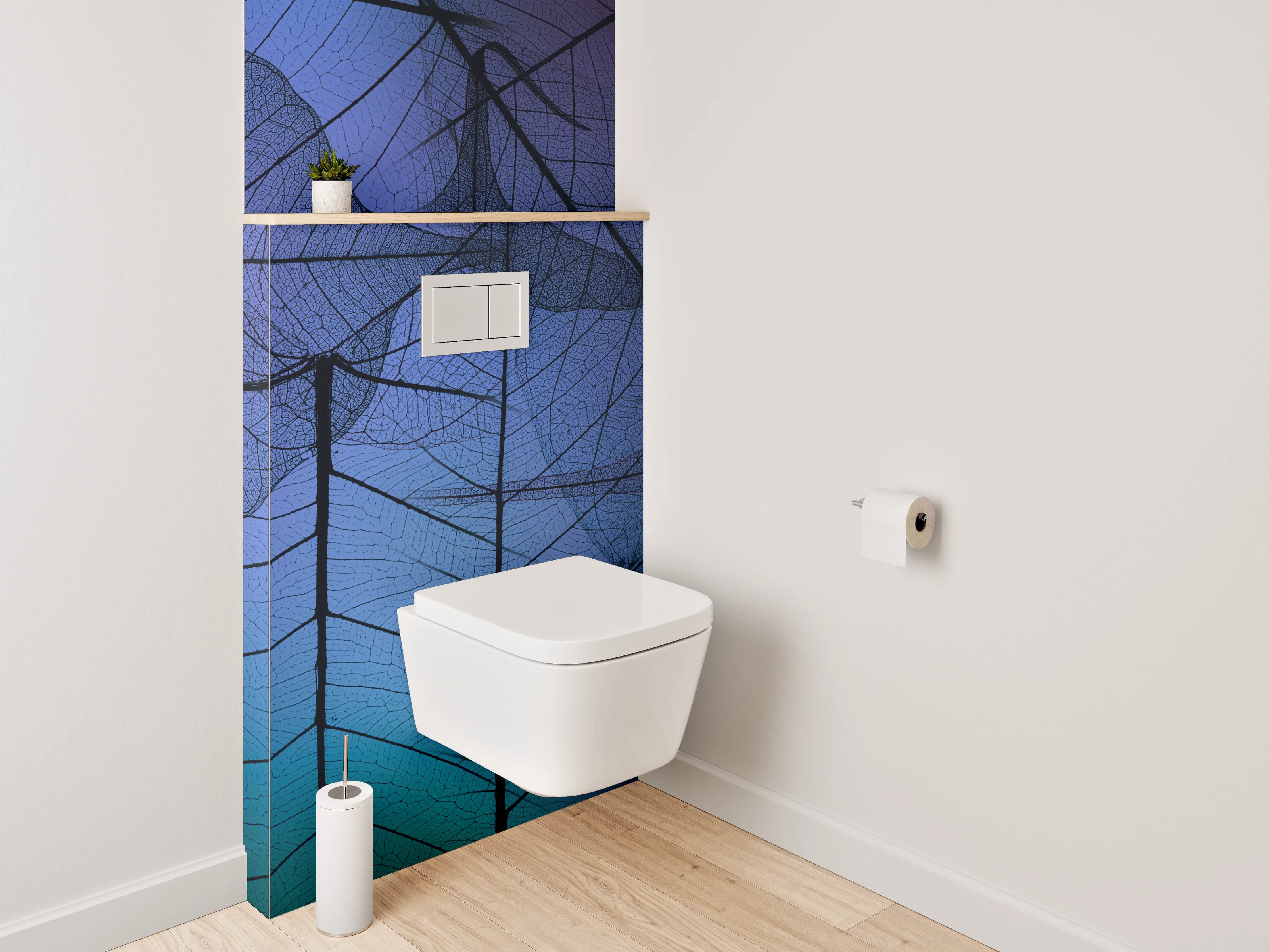 WC-Rückwand - Abstrakte Blätter Blau Lila Türkis