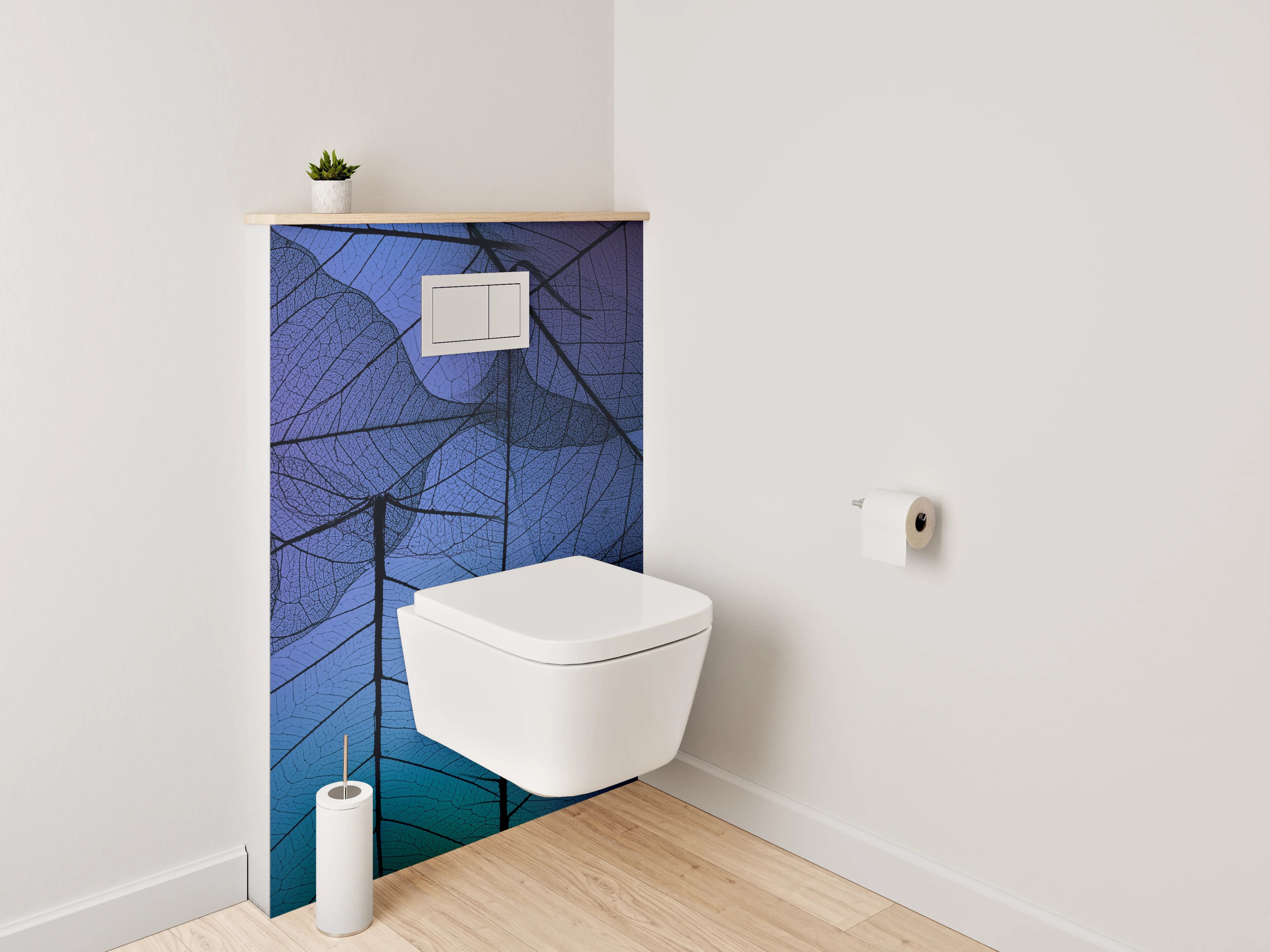 WC-Rückwand - Abstrakte Blätter Blau Lila Türkis