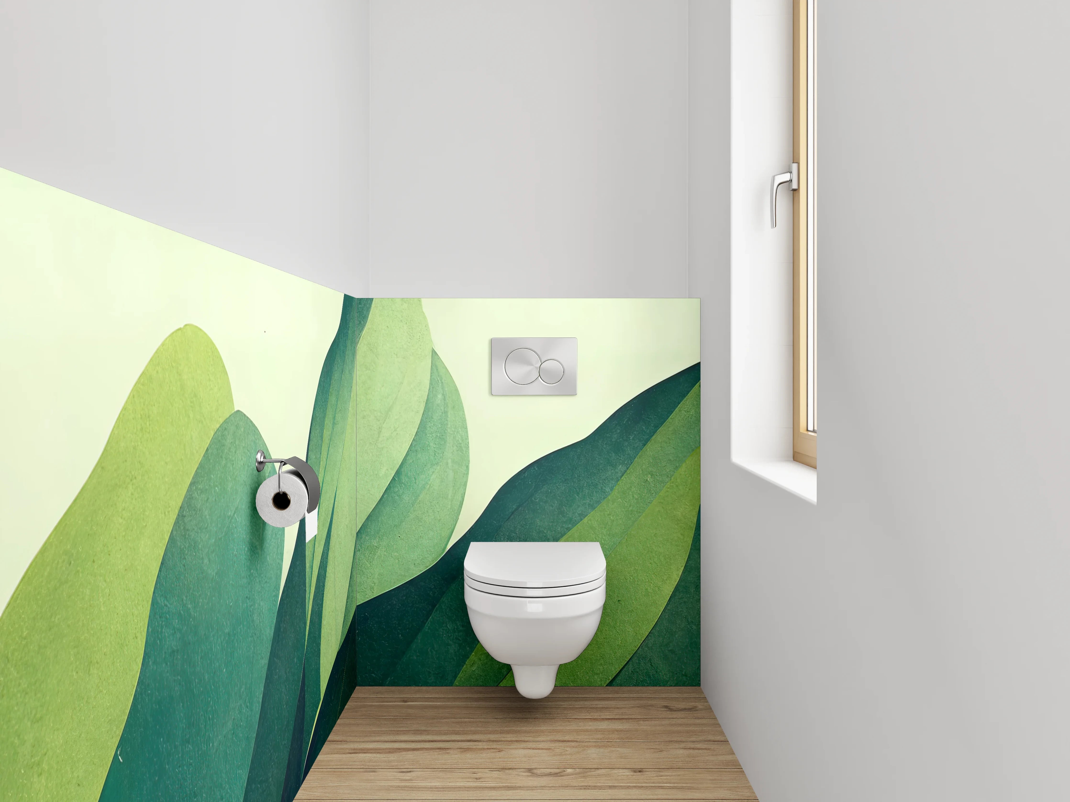 WC-Rückwand - Abstrakte Blätter Illustration Grün Gelb