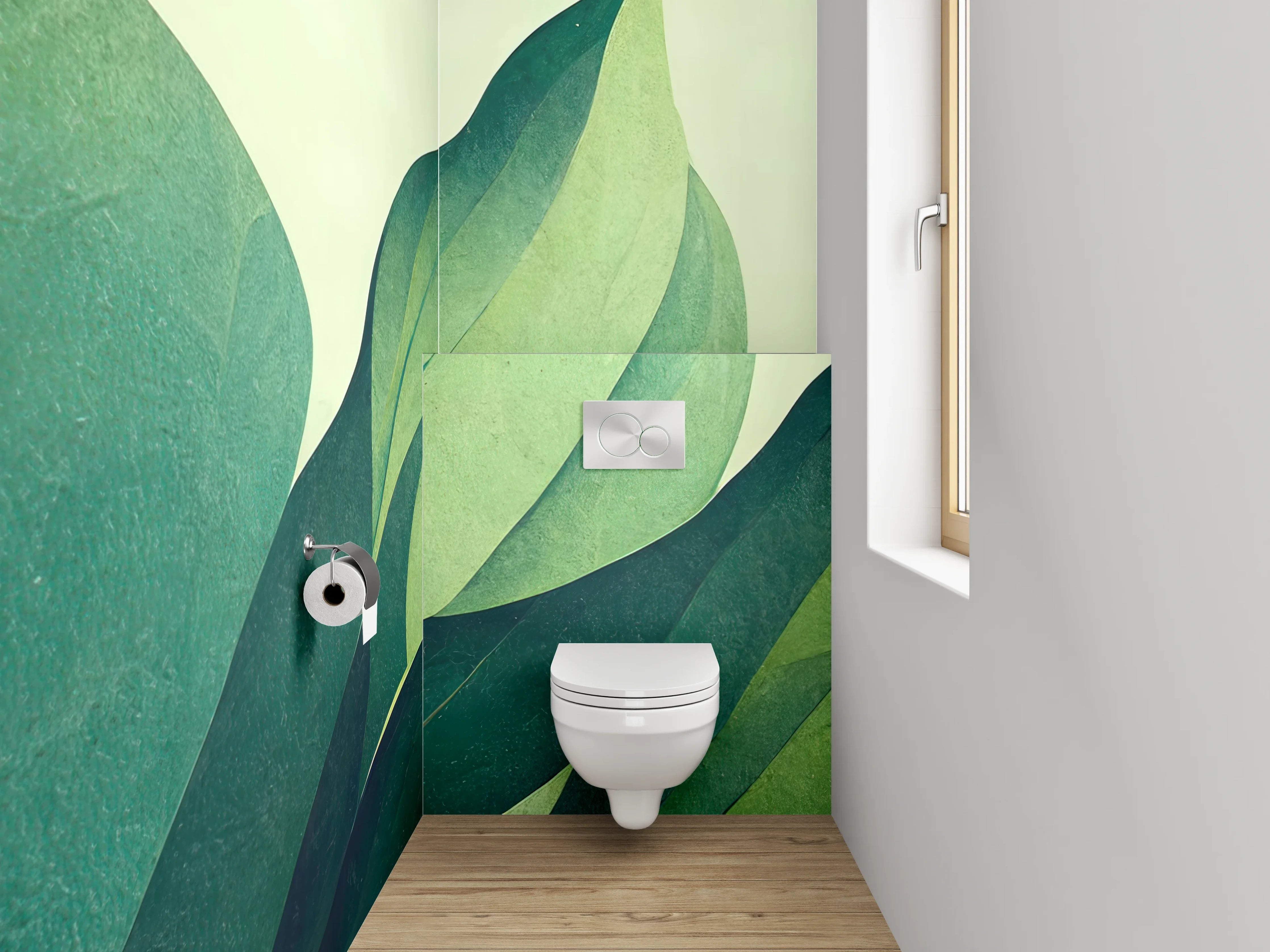 WC-Rückwand - Abstrakte Blätter Illustration Grün Gelb