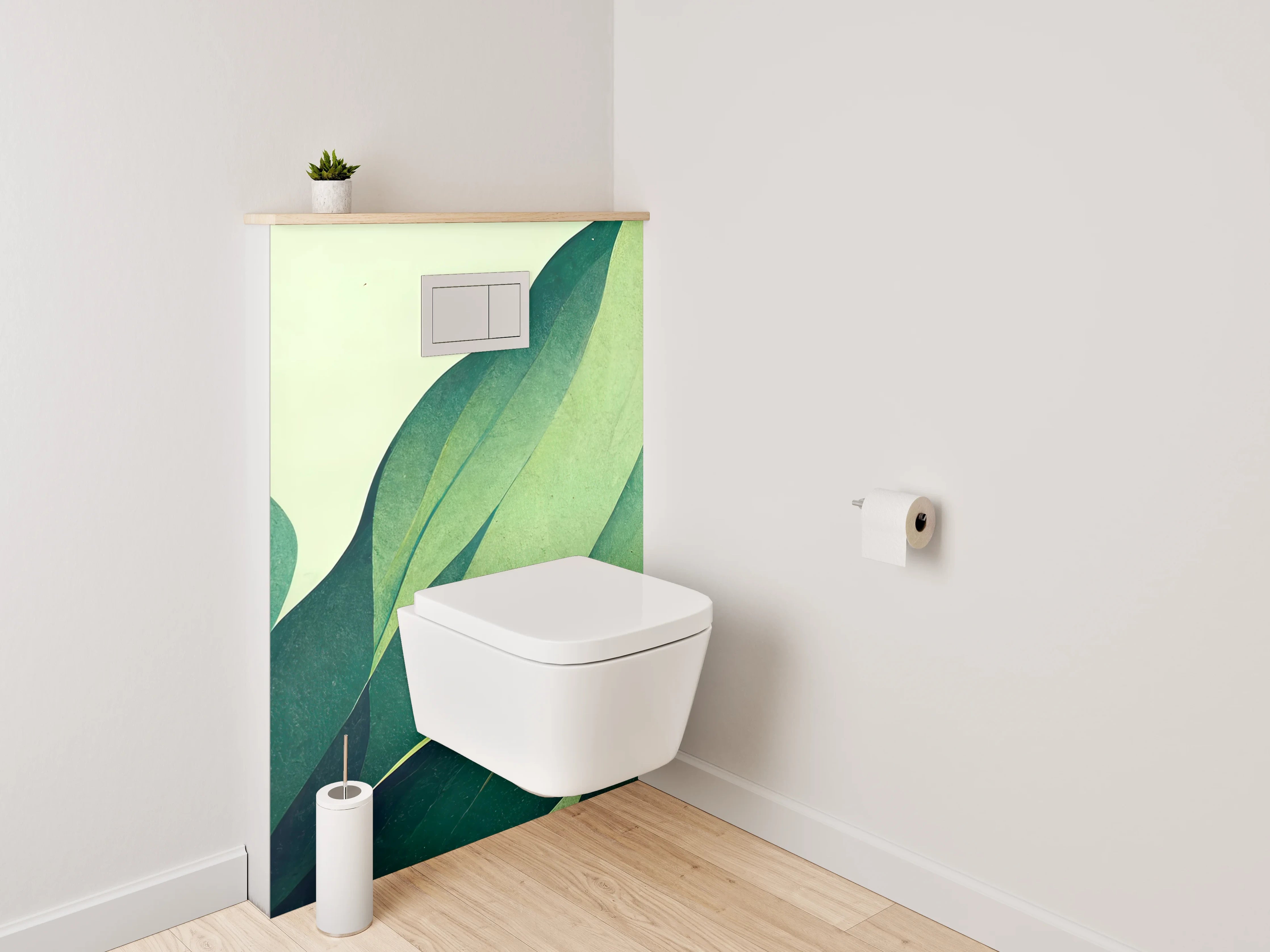 WC-Rückwand - Abstrakte Blätter Illustration Grün Gelb