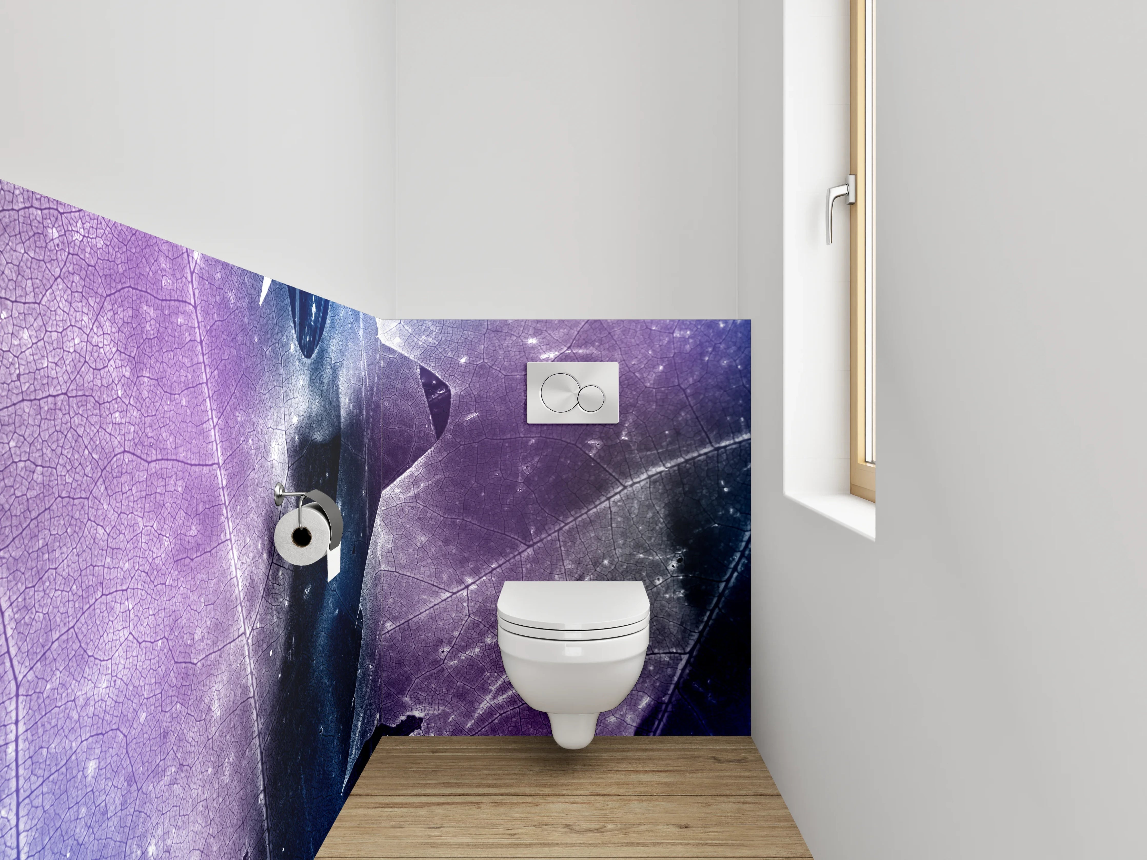 WC-Rückwand - Abstrakte Blätter in Blau und Lila