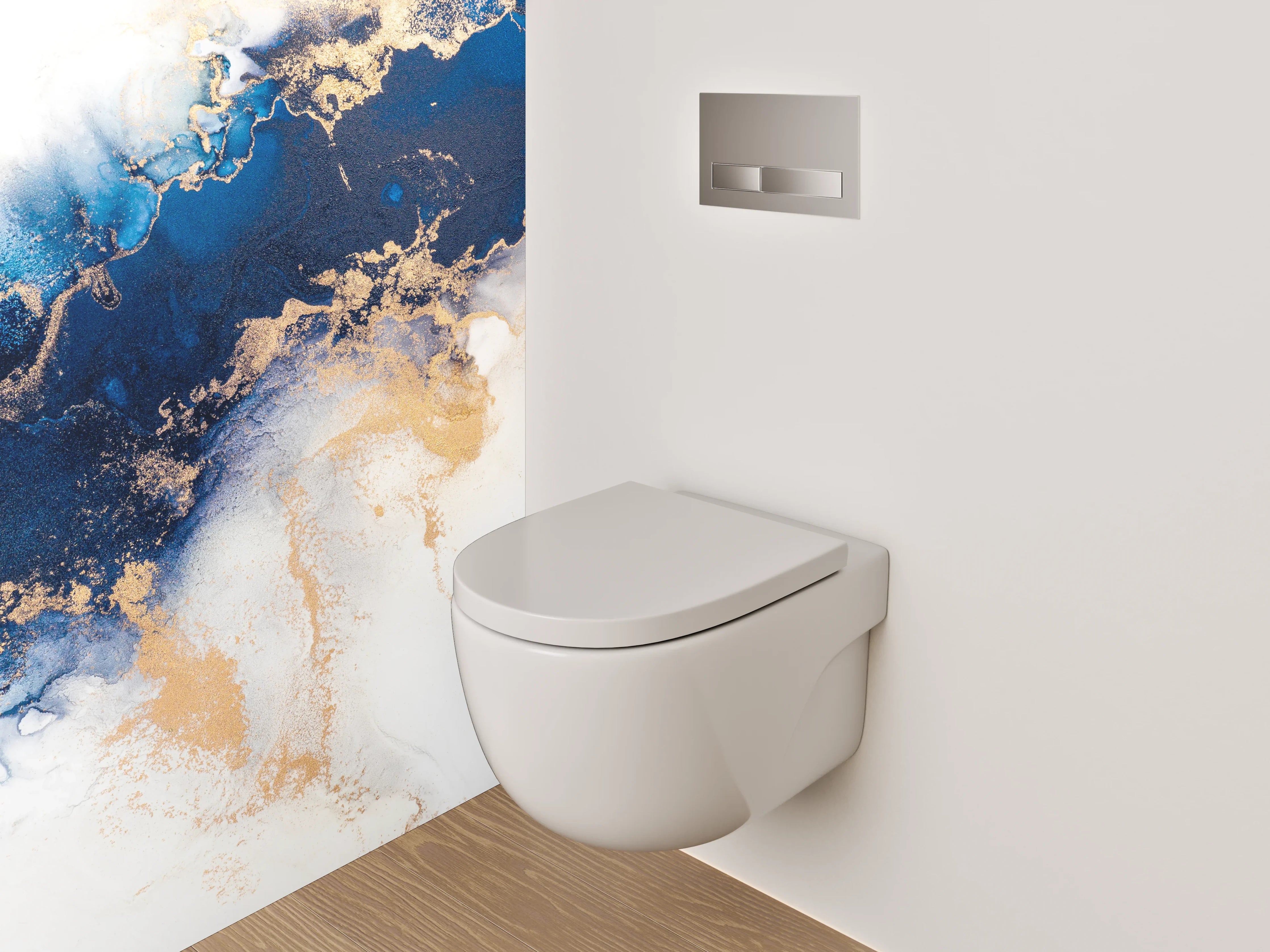 WC-Rückwand - Abstrakte Blau Gold Aquarell Marmoroptik