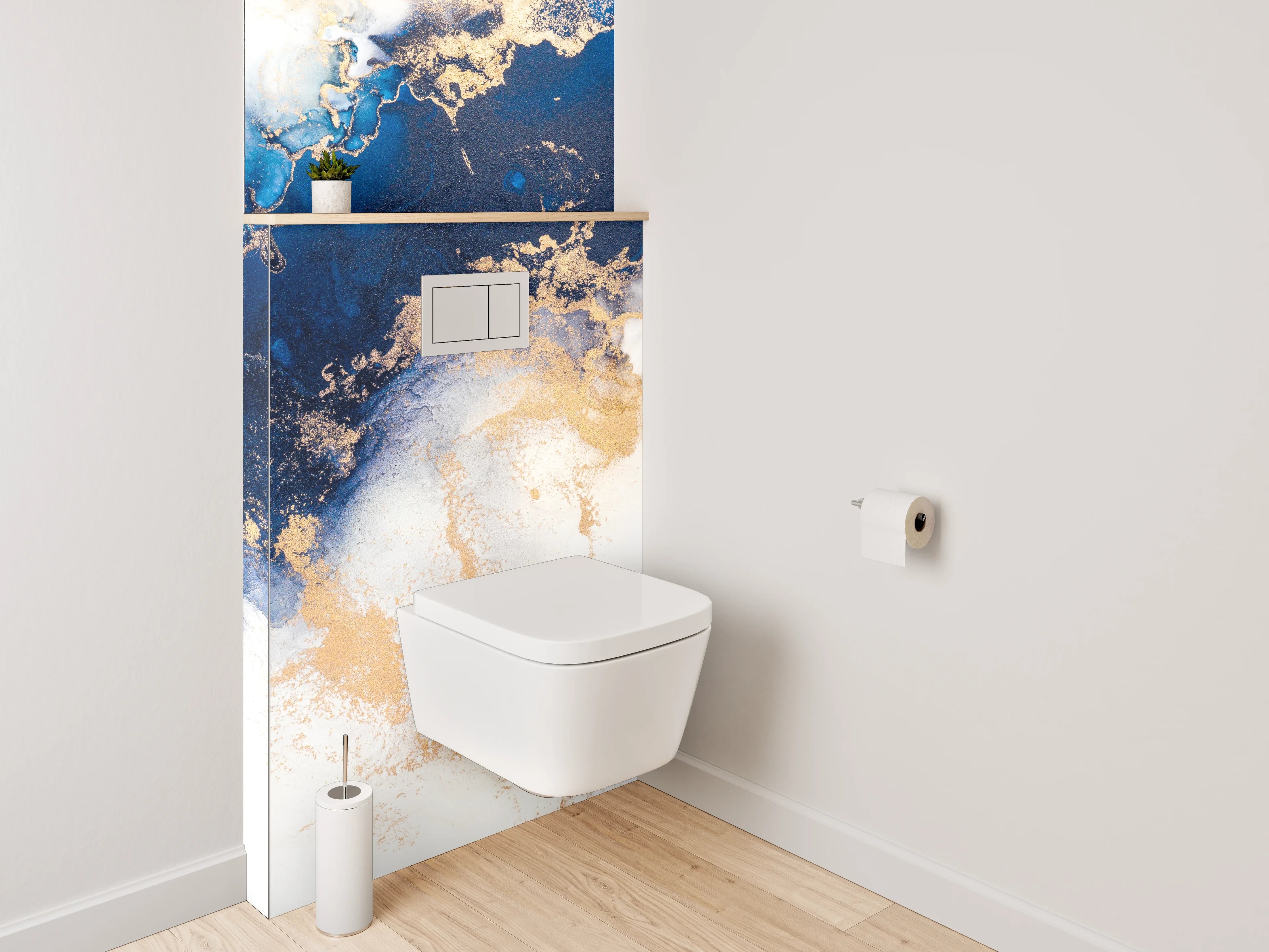 WC-Rückwand - Abstrakte Blau Gold Aquarell Marmoroptik