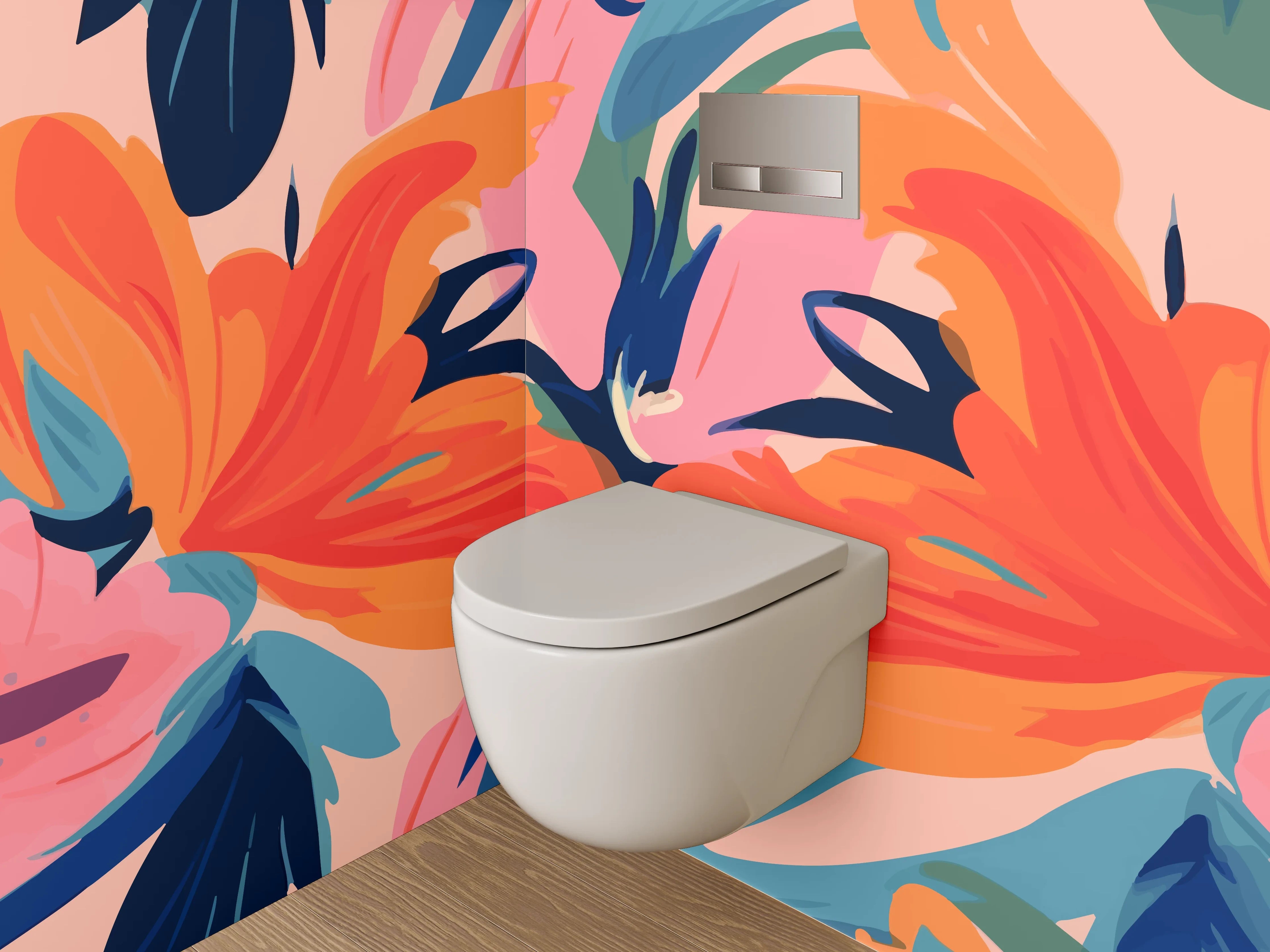 WC-Rückwand - Abstrakte Blumen Aquarell Kunst