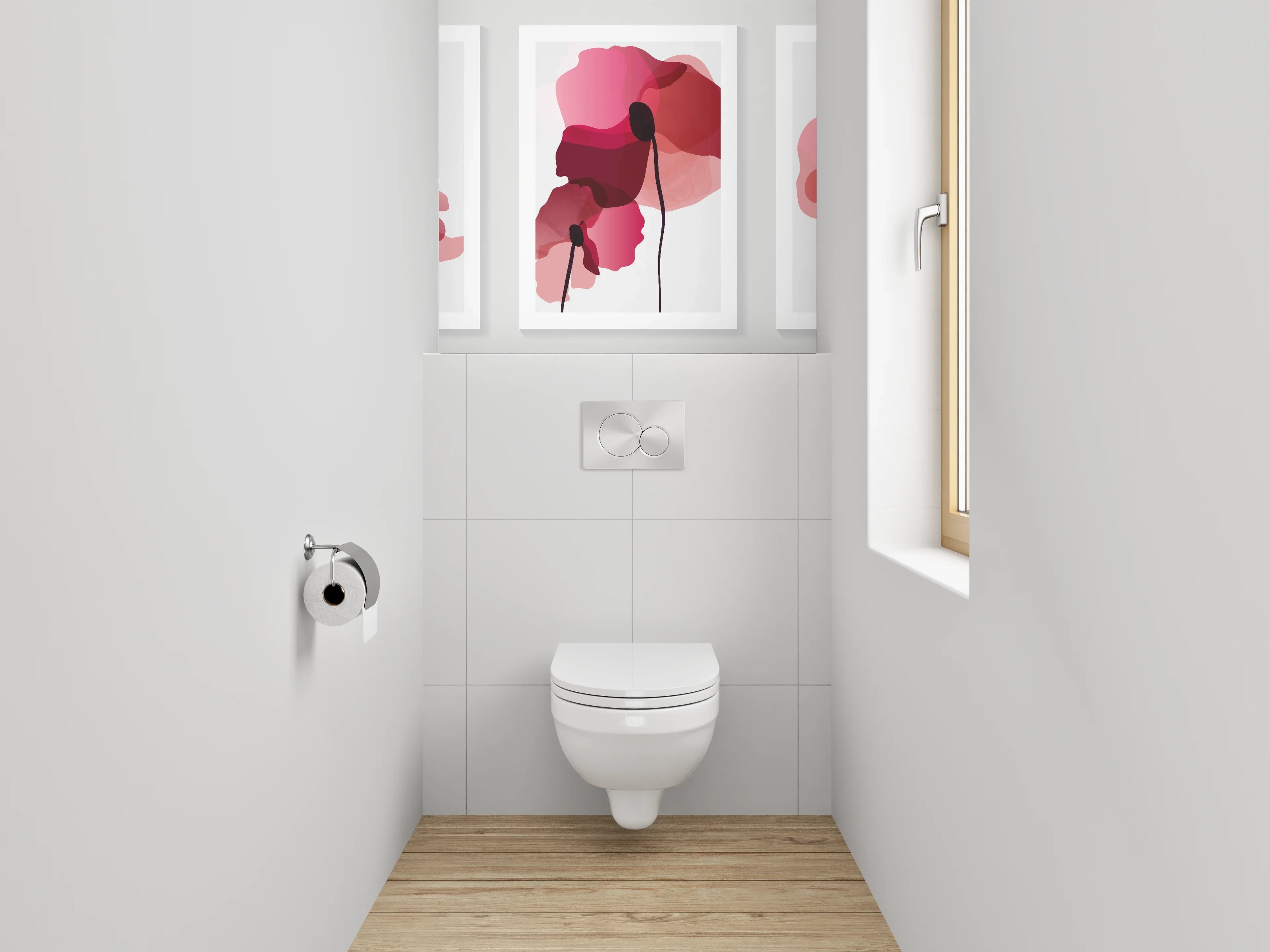 WC-Rückwand - Abstrakte Blumen Aquarell Trio