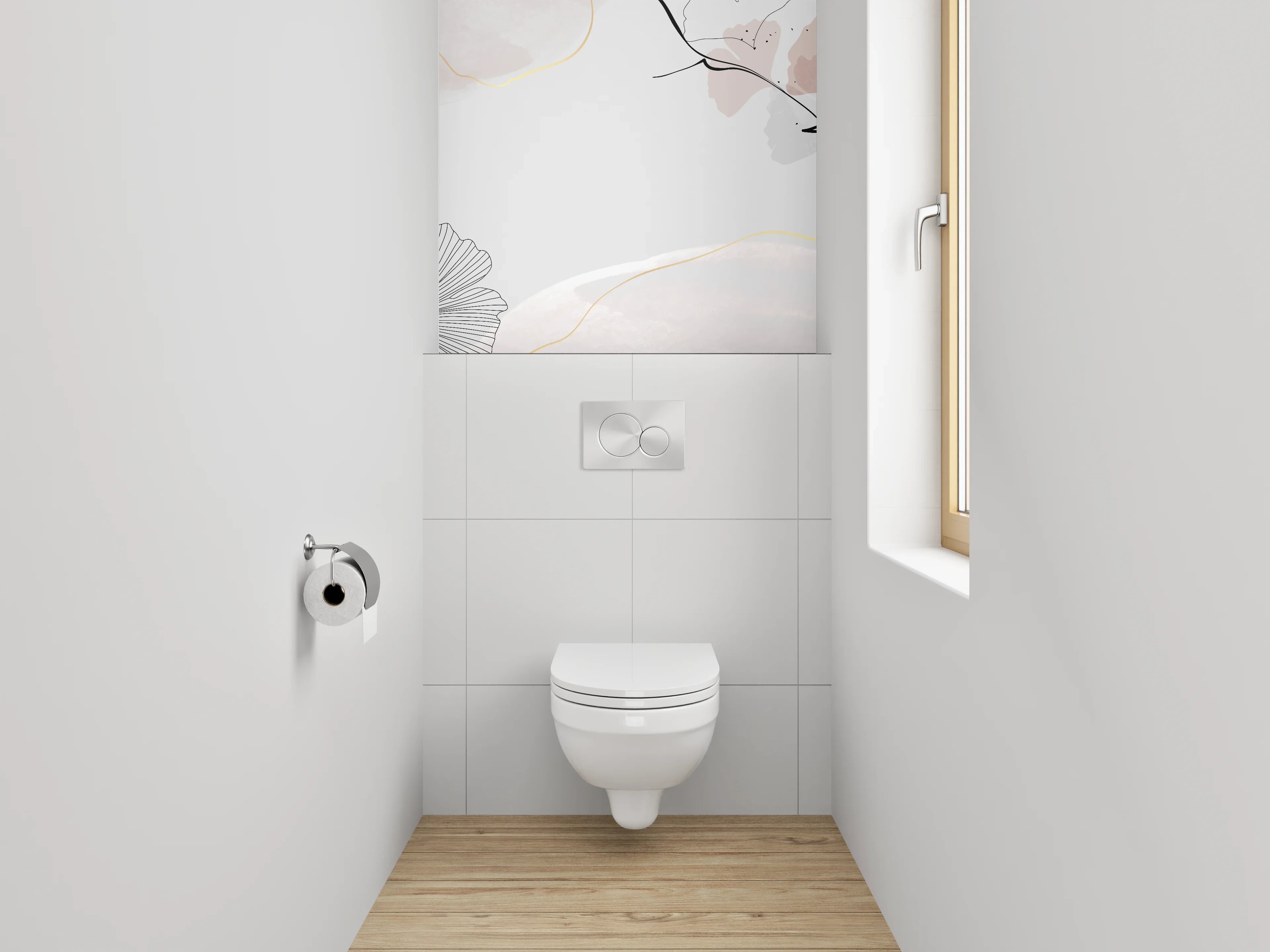 WC-Rückwand - Abstrakte Blumen Lineart auf Weiß