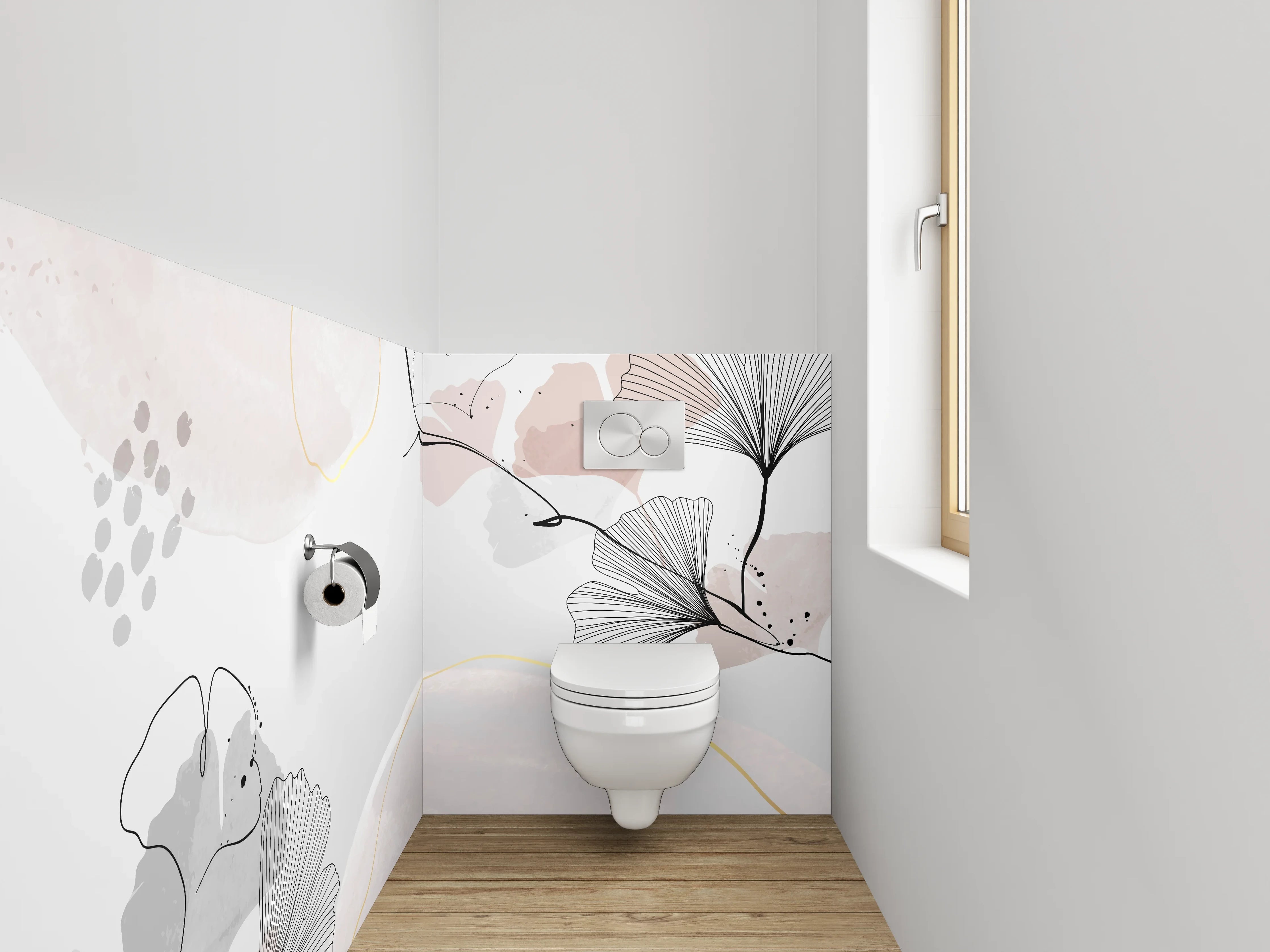 WC-Rückwand - Abstrakte Blumen Lineart auf Weiß