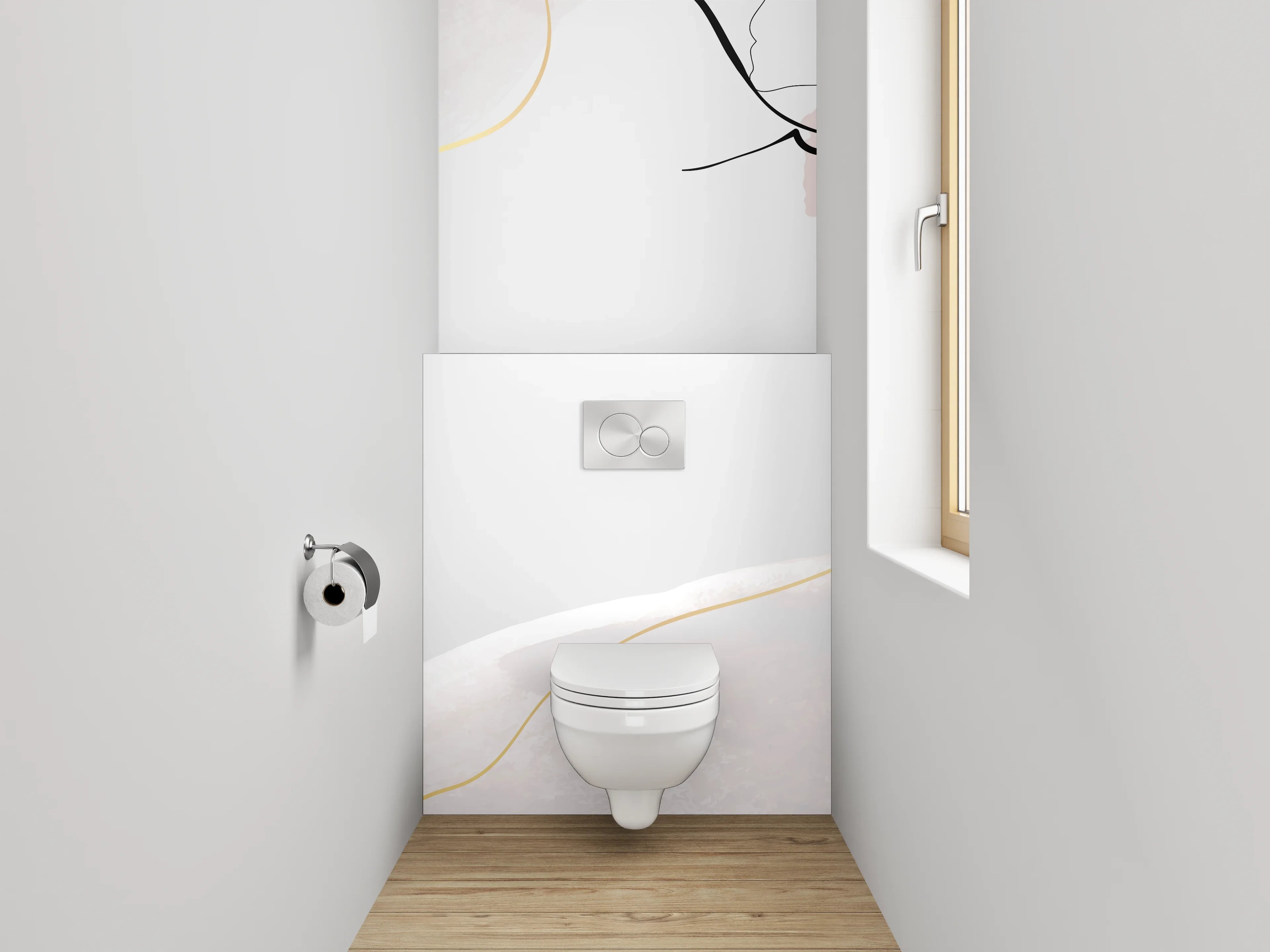 WC-Rückwand - Abstrakte Blumen Lineart auf Weiß