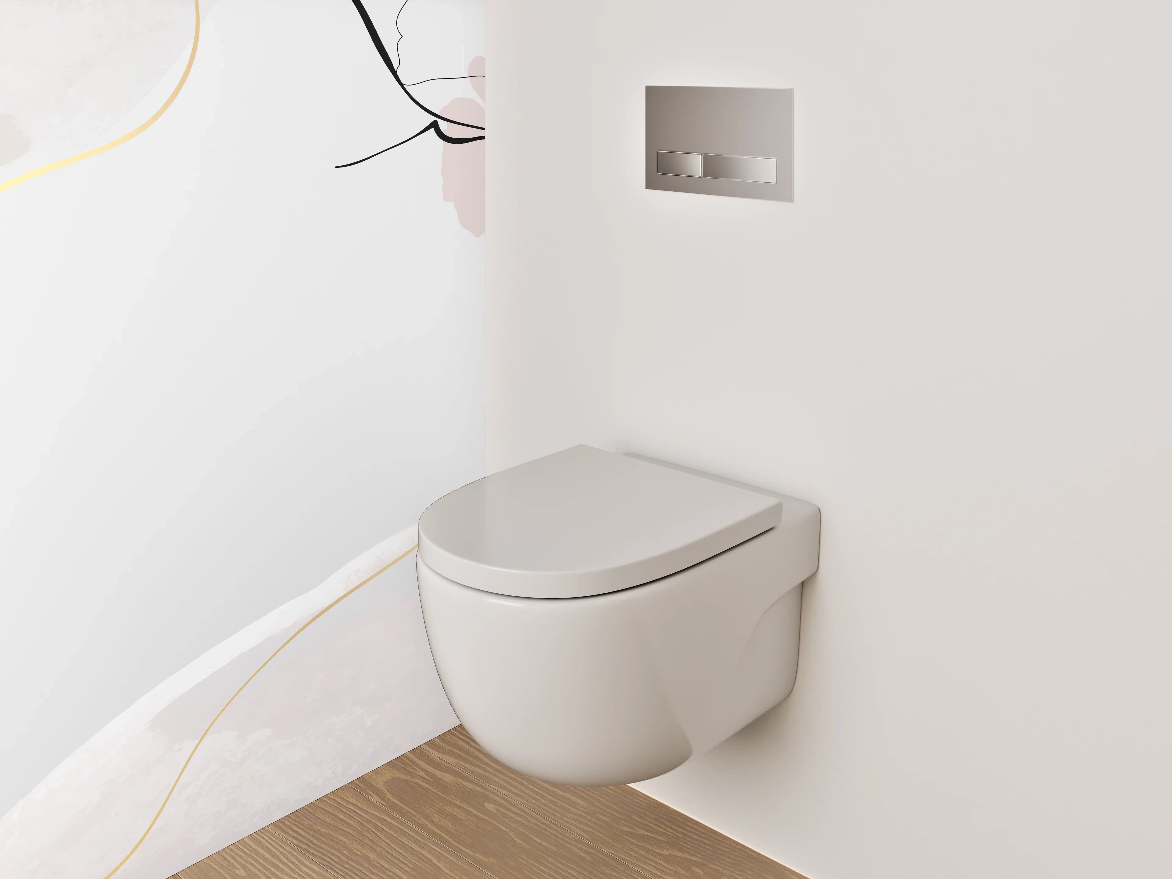 WC-Rückwand - Abstrakte Blumen Lineart auf Weiß