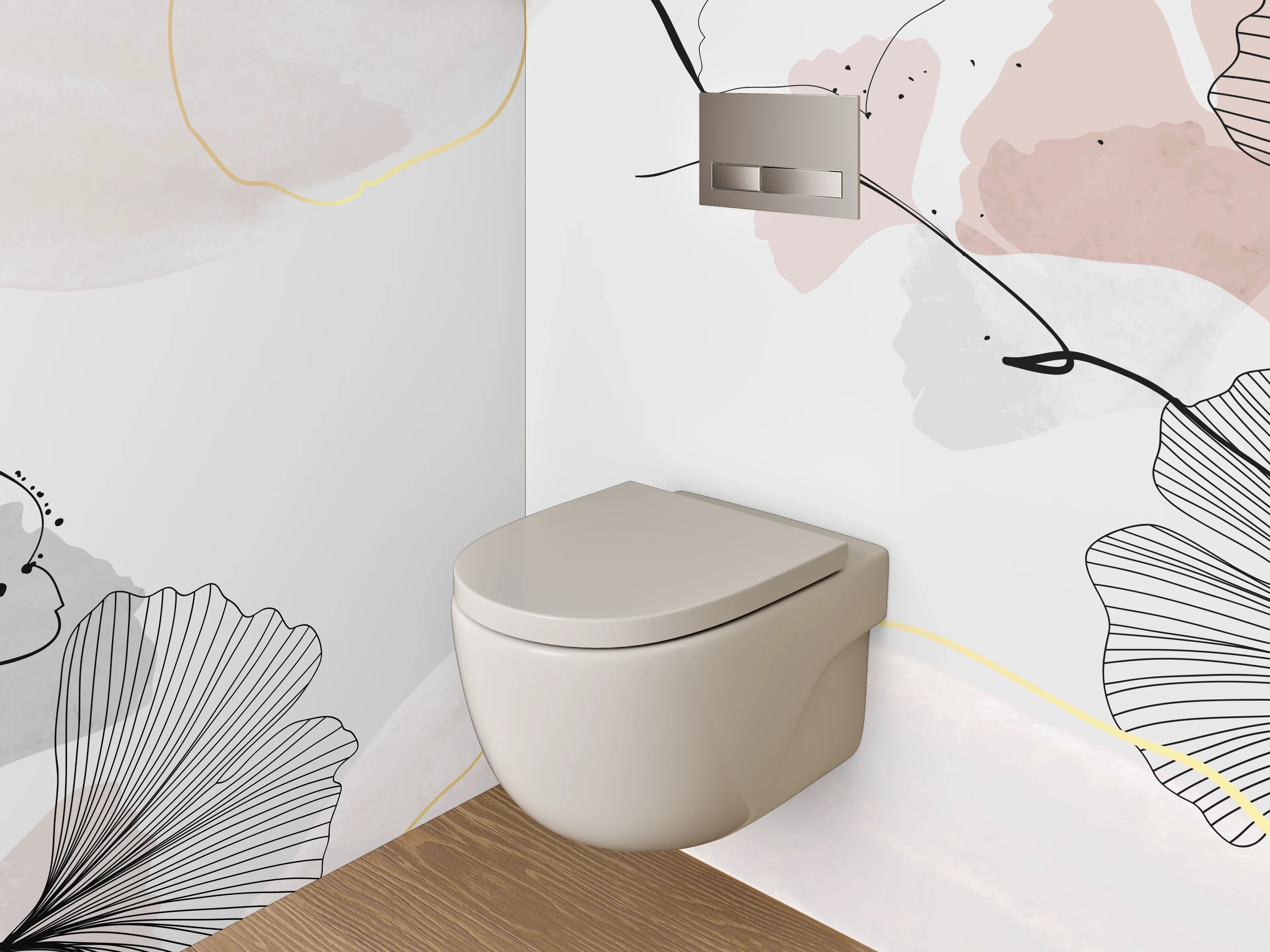 WC-Rückwand - Abstrakte Blumen Lineart auf Weiß