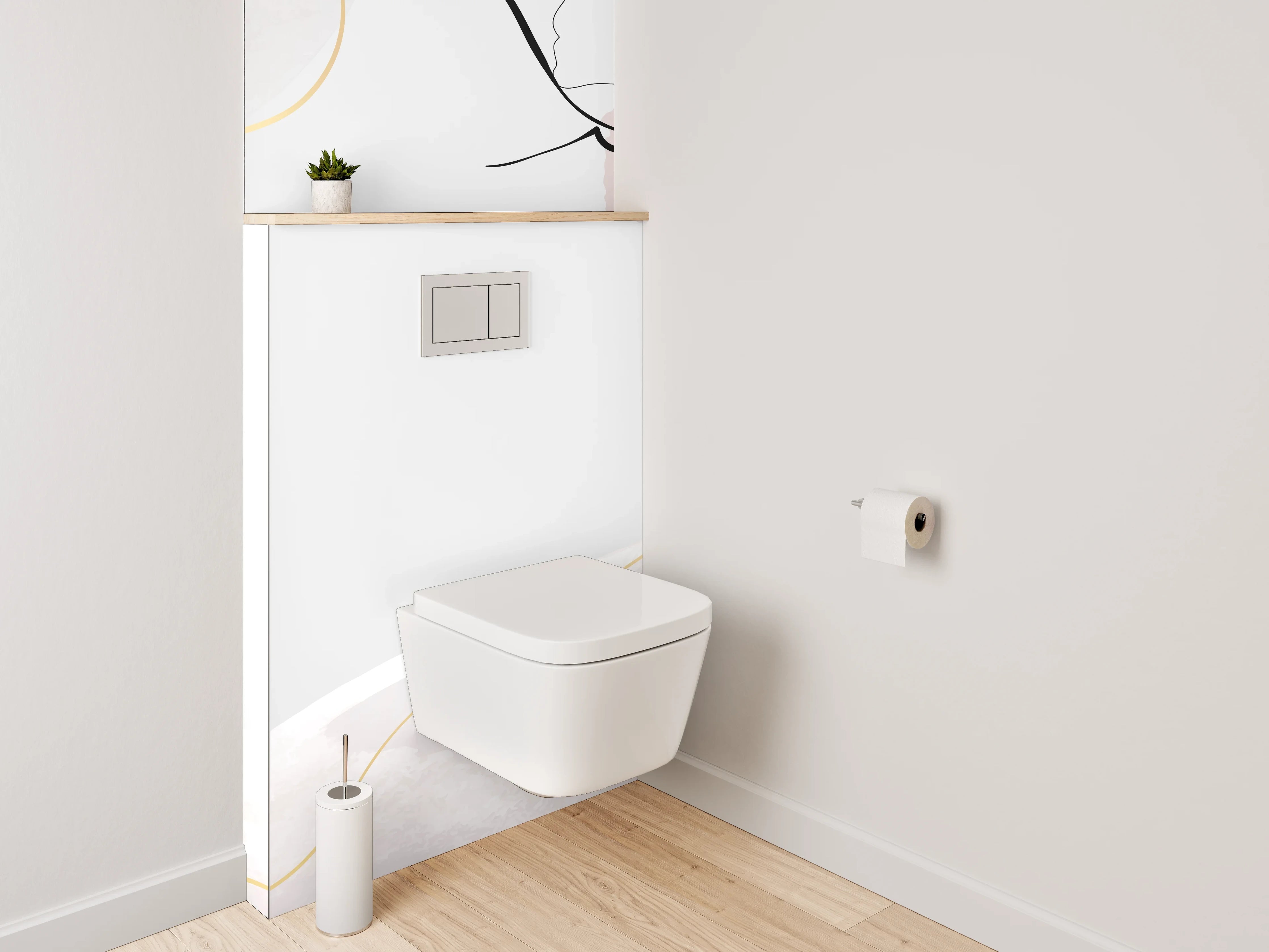 WC-Rückwand - Abstrakte Blumen Lineart auf Weiß