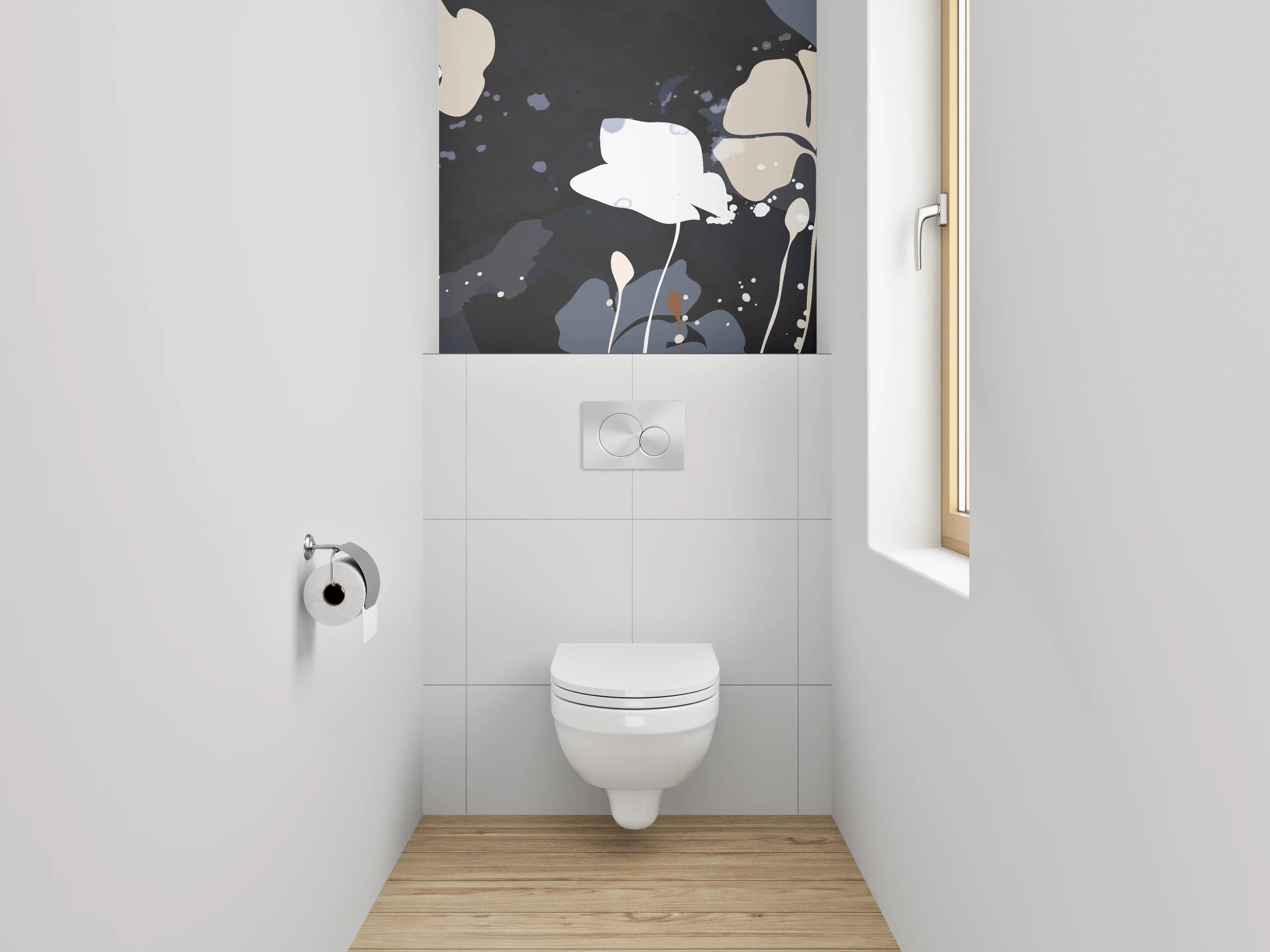 WC-Rückwand - Abstrakte Blumen auf dunklem Hintergrund