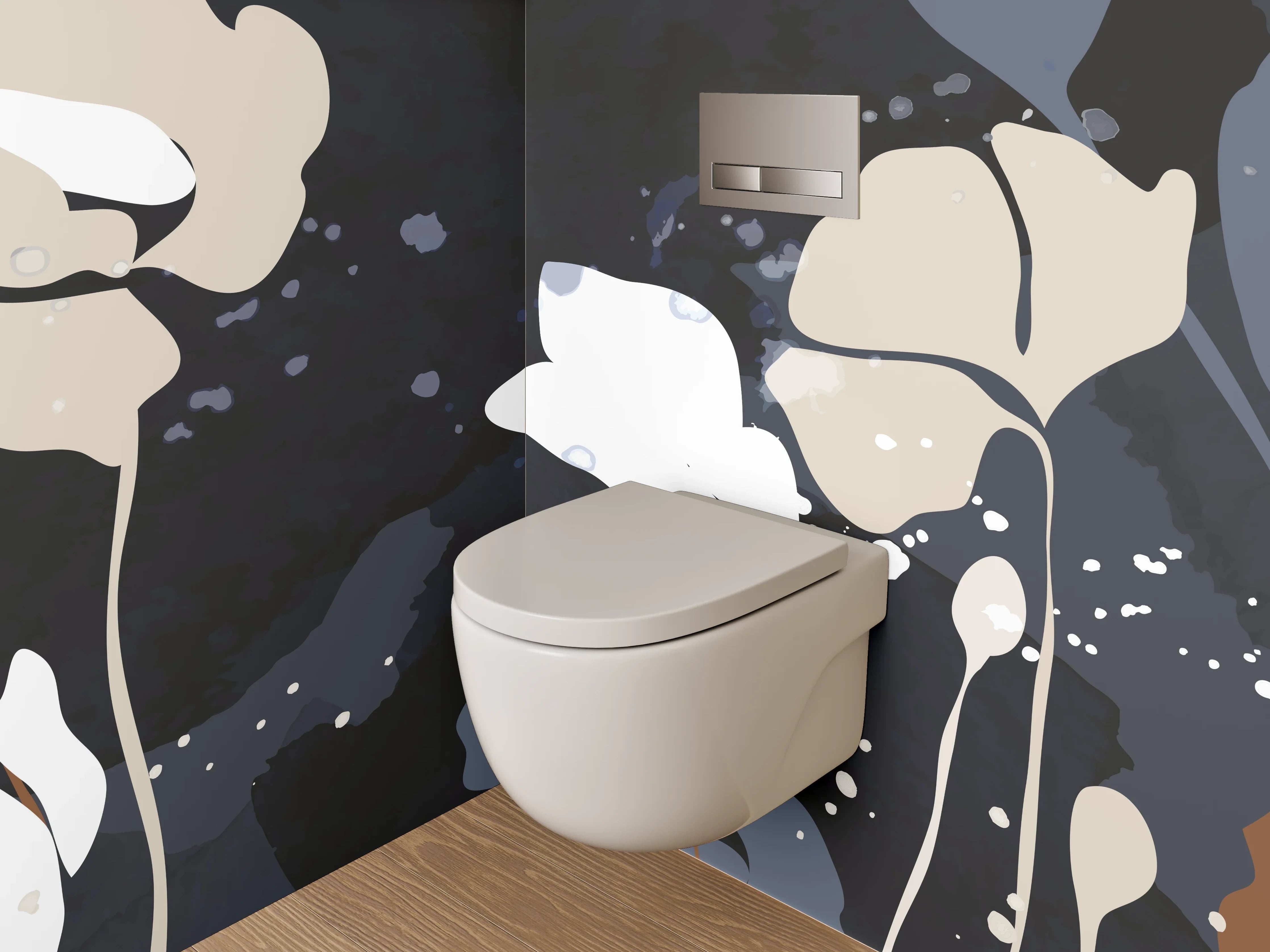 WC-Rückwand - Abstrakte Blumen auf dunklem Hintergrund