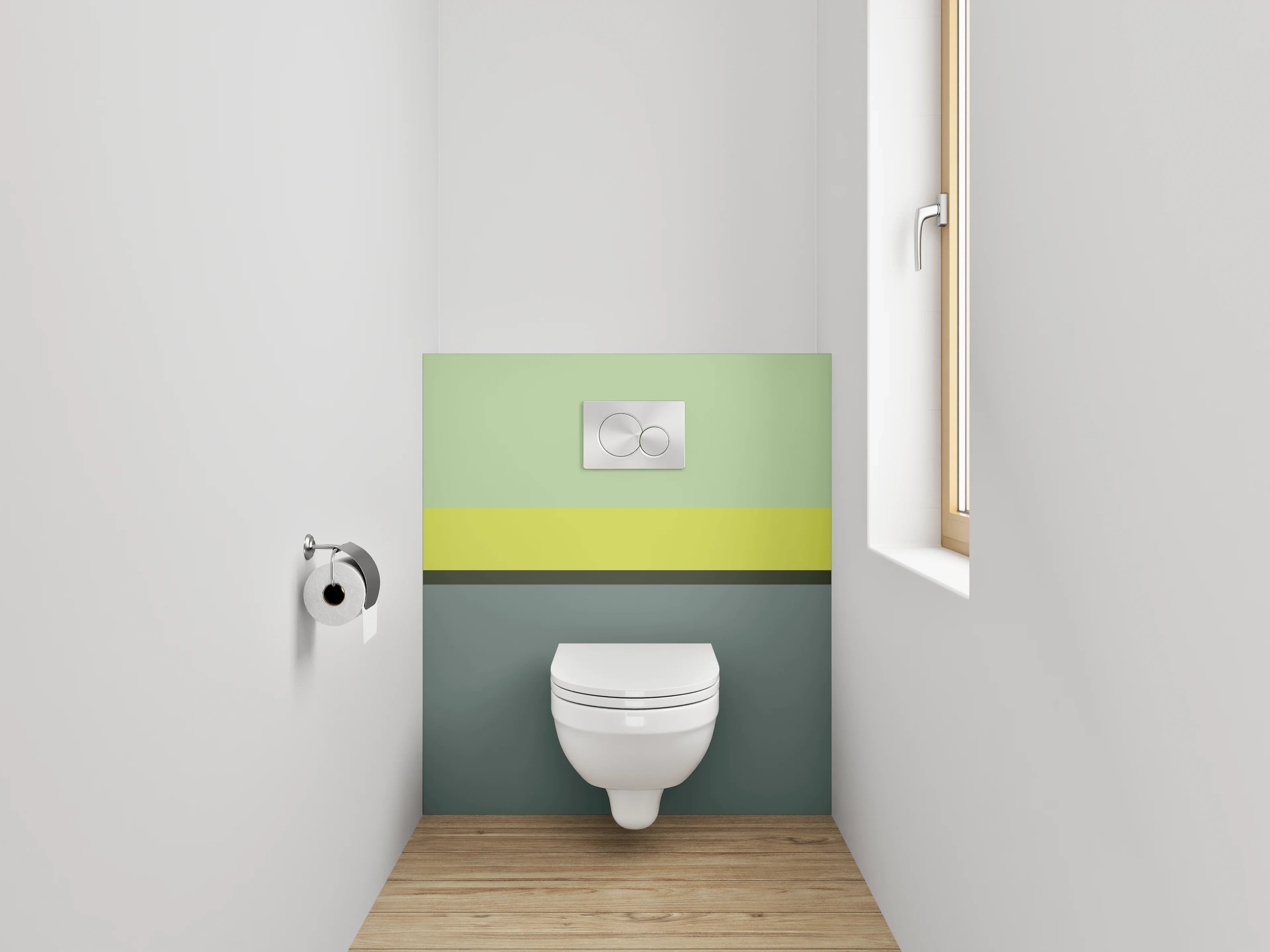 WC-Rückwand - Abstrakte Farbfelder in Grün und Grau