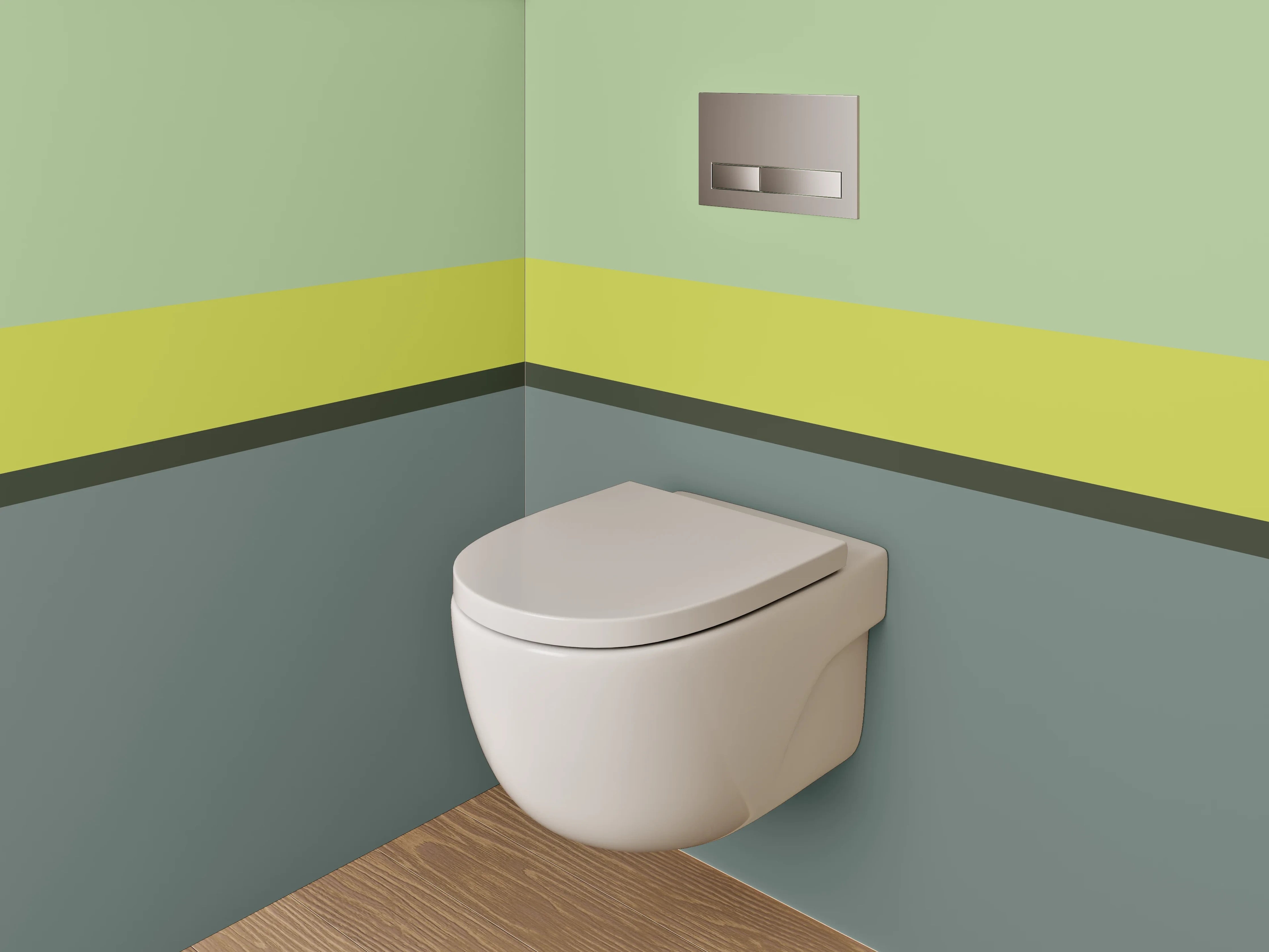 WC-Rückwand - Abstrakte Farbfelder in Grün und Grau