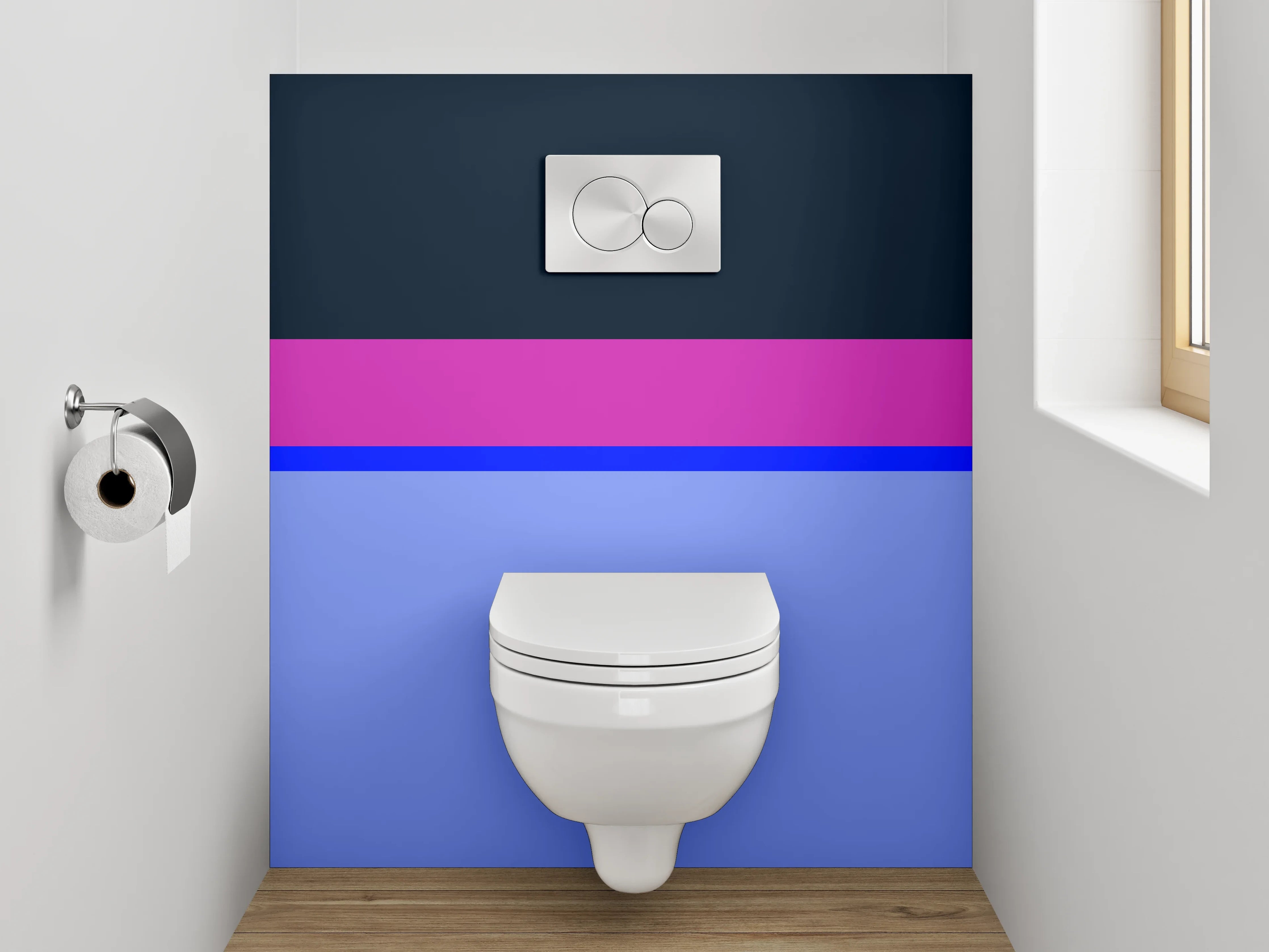 WC-Rückwand - Abstrakte Farbflächen in Blau und Lila