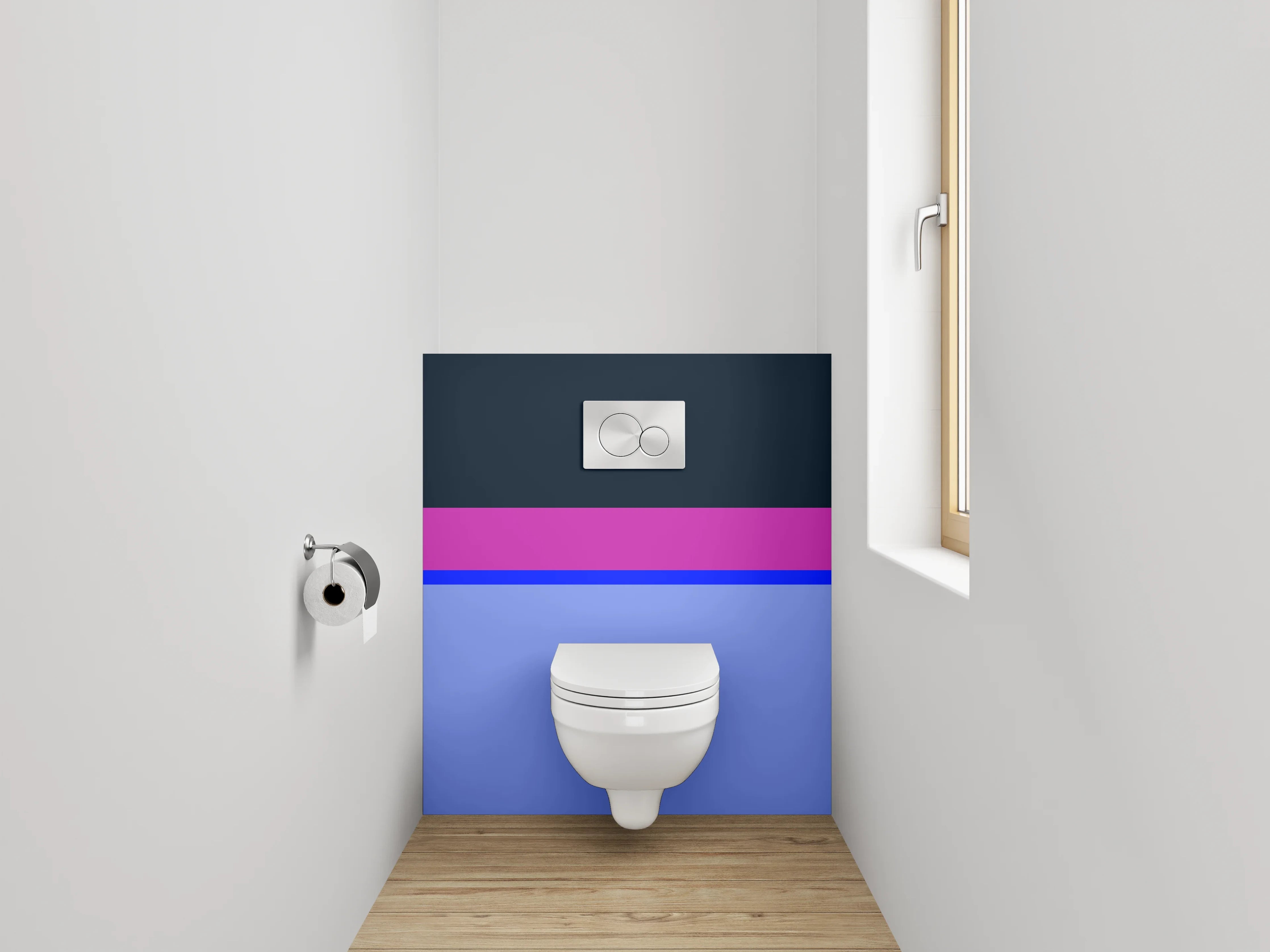WC-Rückwand - Abstrakte Farbflächen in Blau und Lila