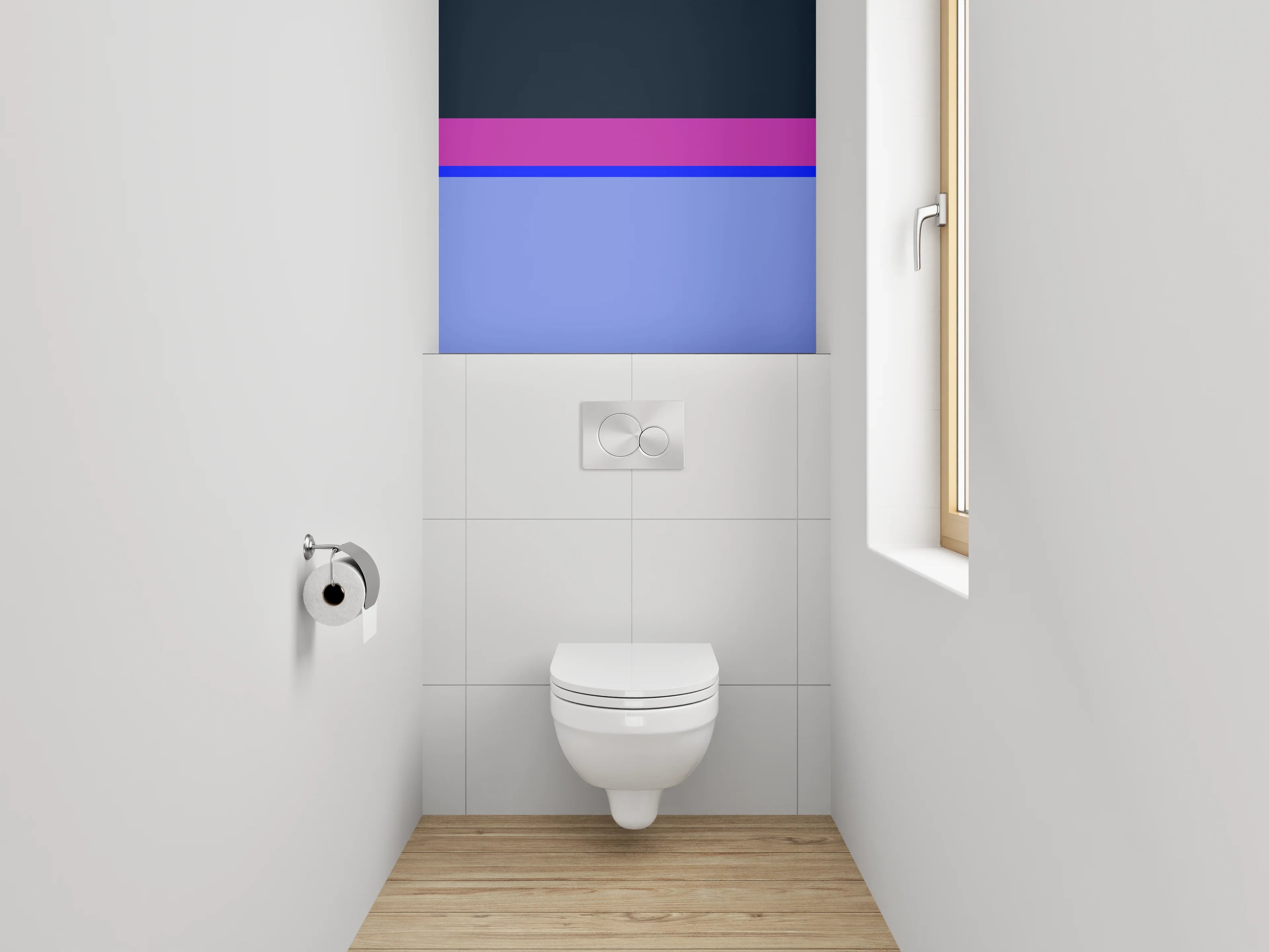 WC-Rückwand - Abstrakte Farbflächen in Blau und Lila