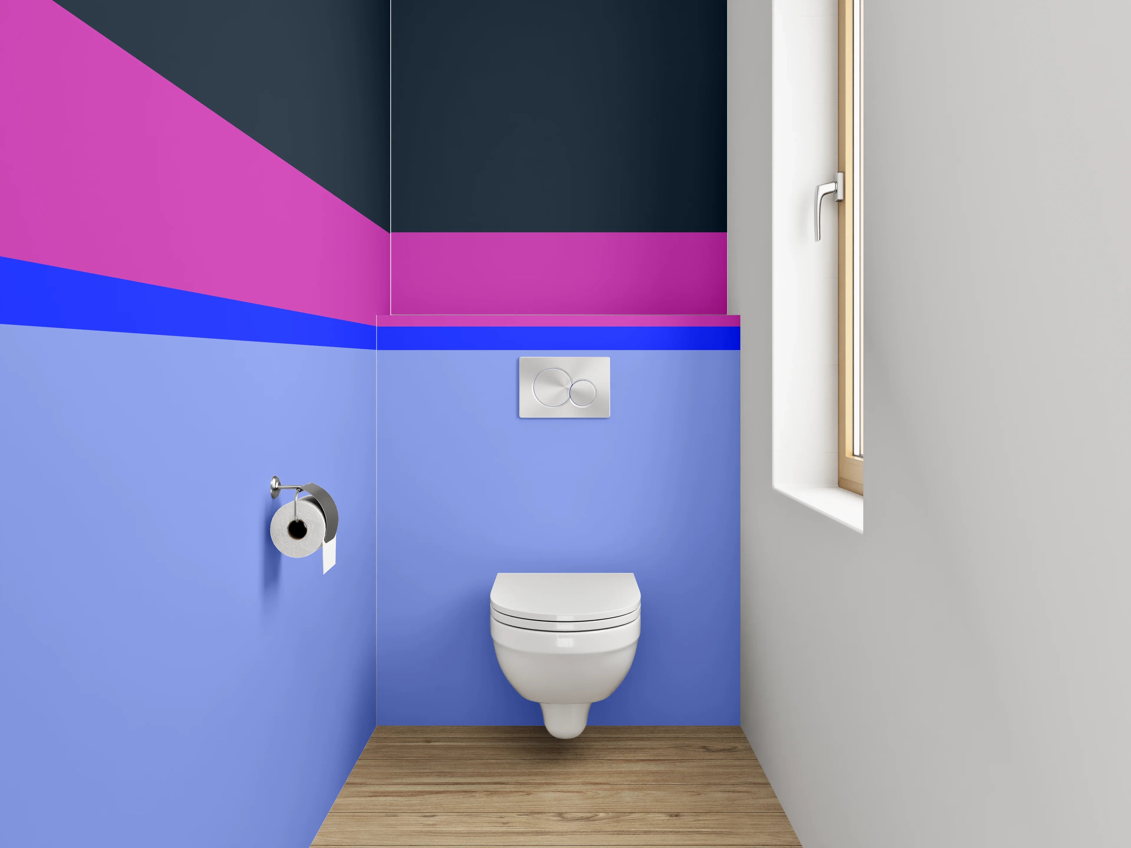 WC-Rückwand - Abstrakte Farbflächen in Blau und Lila
