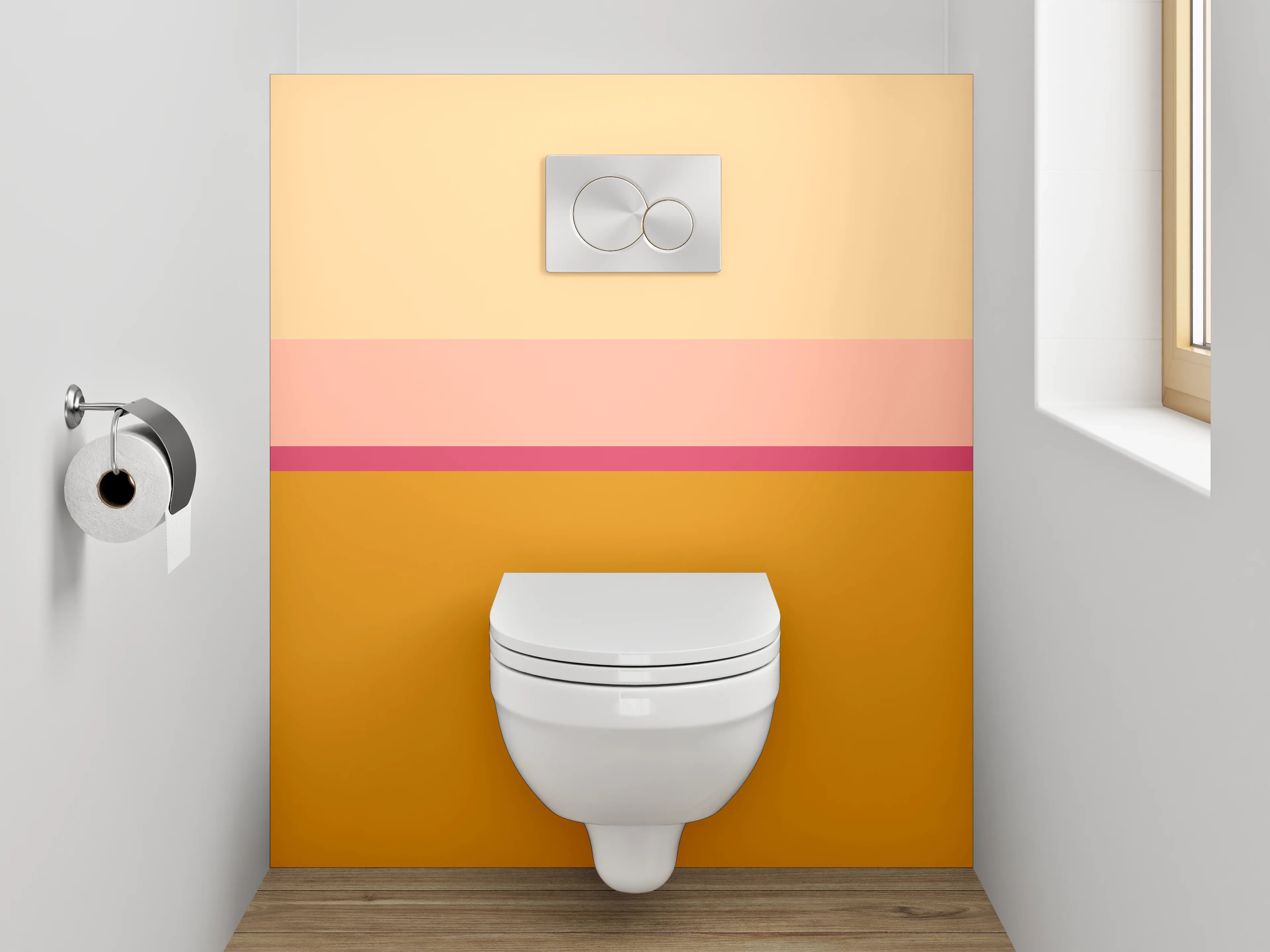 WC-Rückwand - Abstrakte Farbflächen in Gelb und Beige