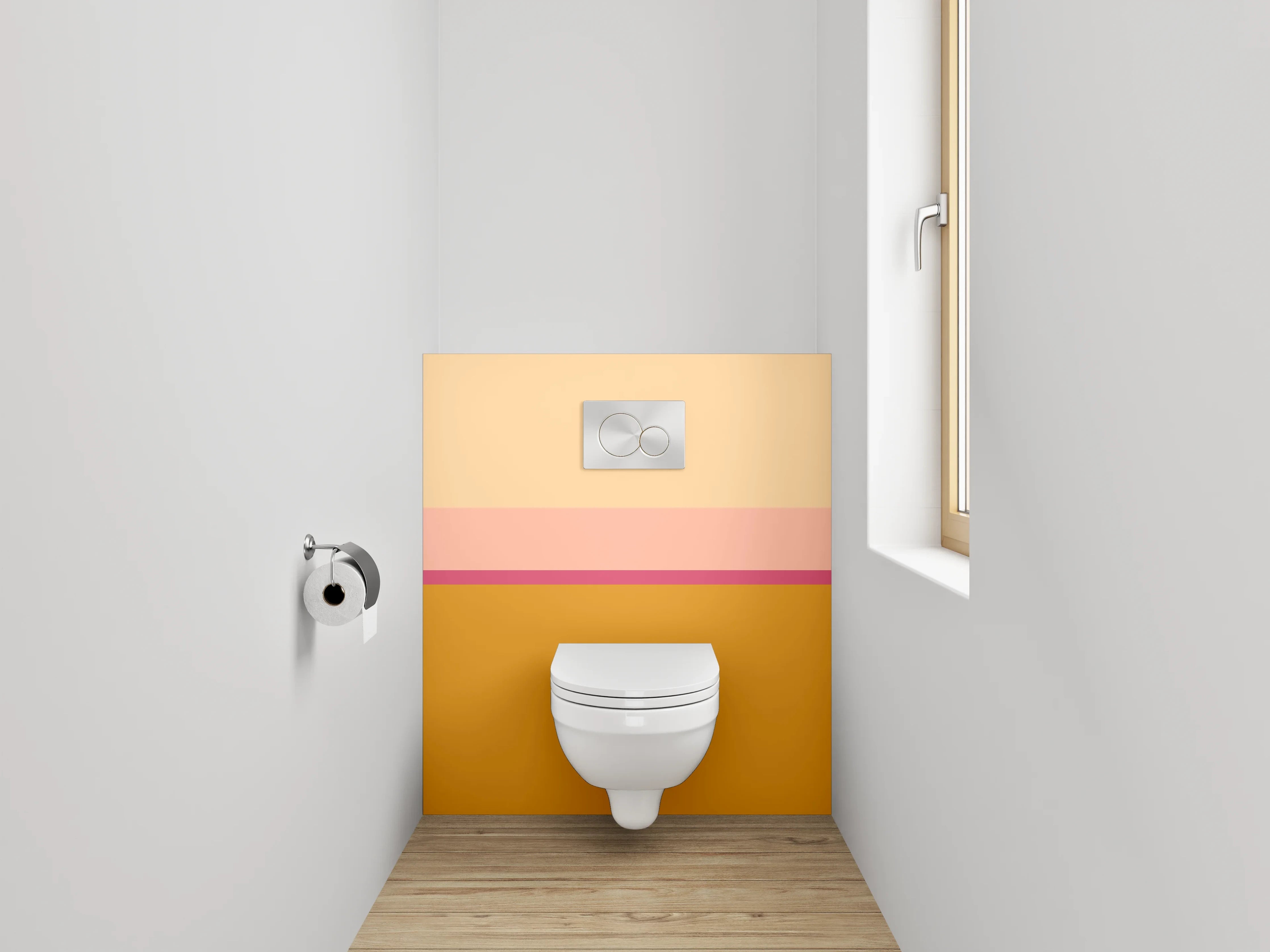 WC-Rückwand - Abstrakte Farbflächen in Gelb und Beige