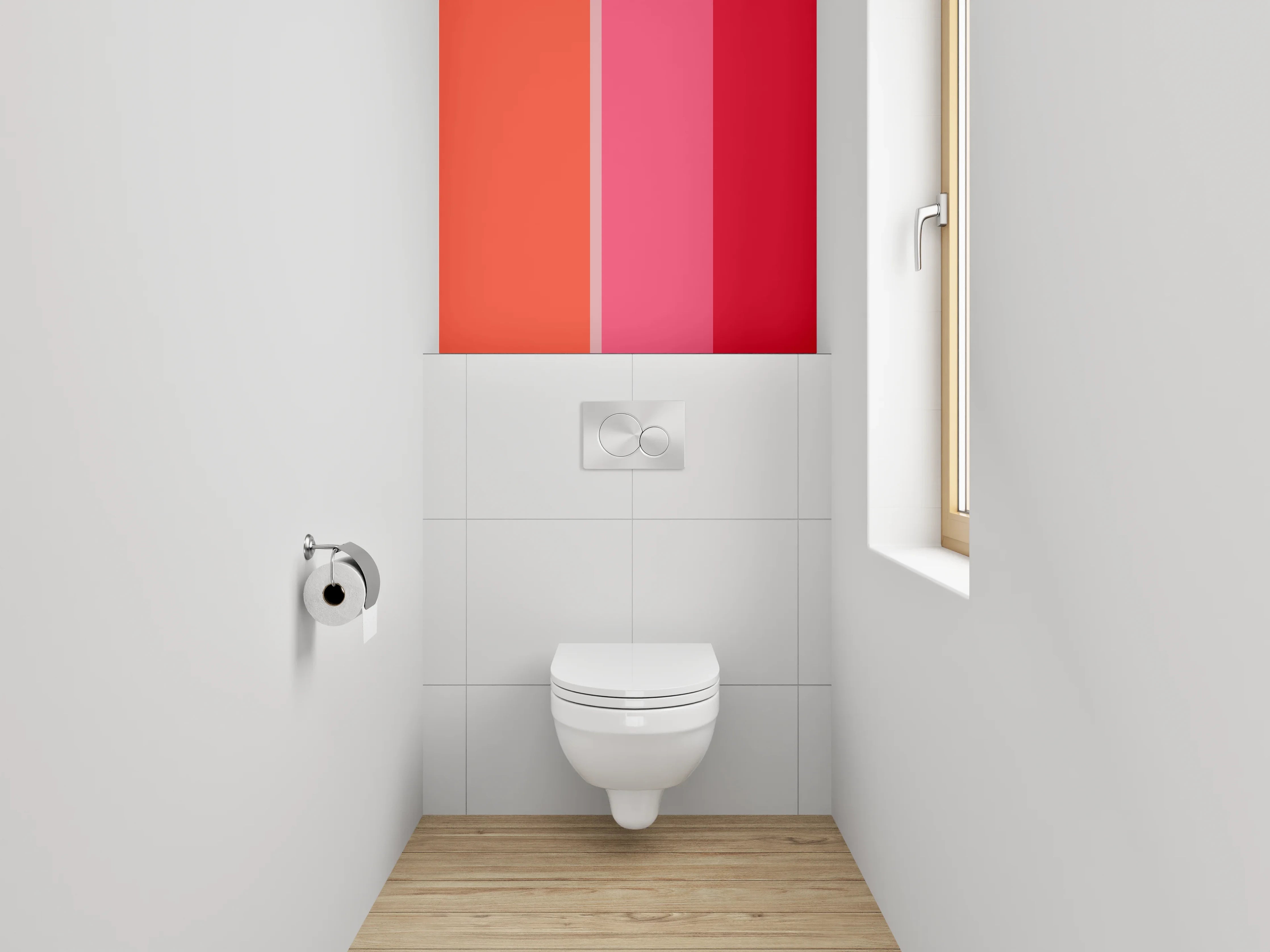 WC-Rückwand - Abstrakte Farbflächen in Orange und Rot