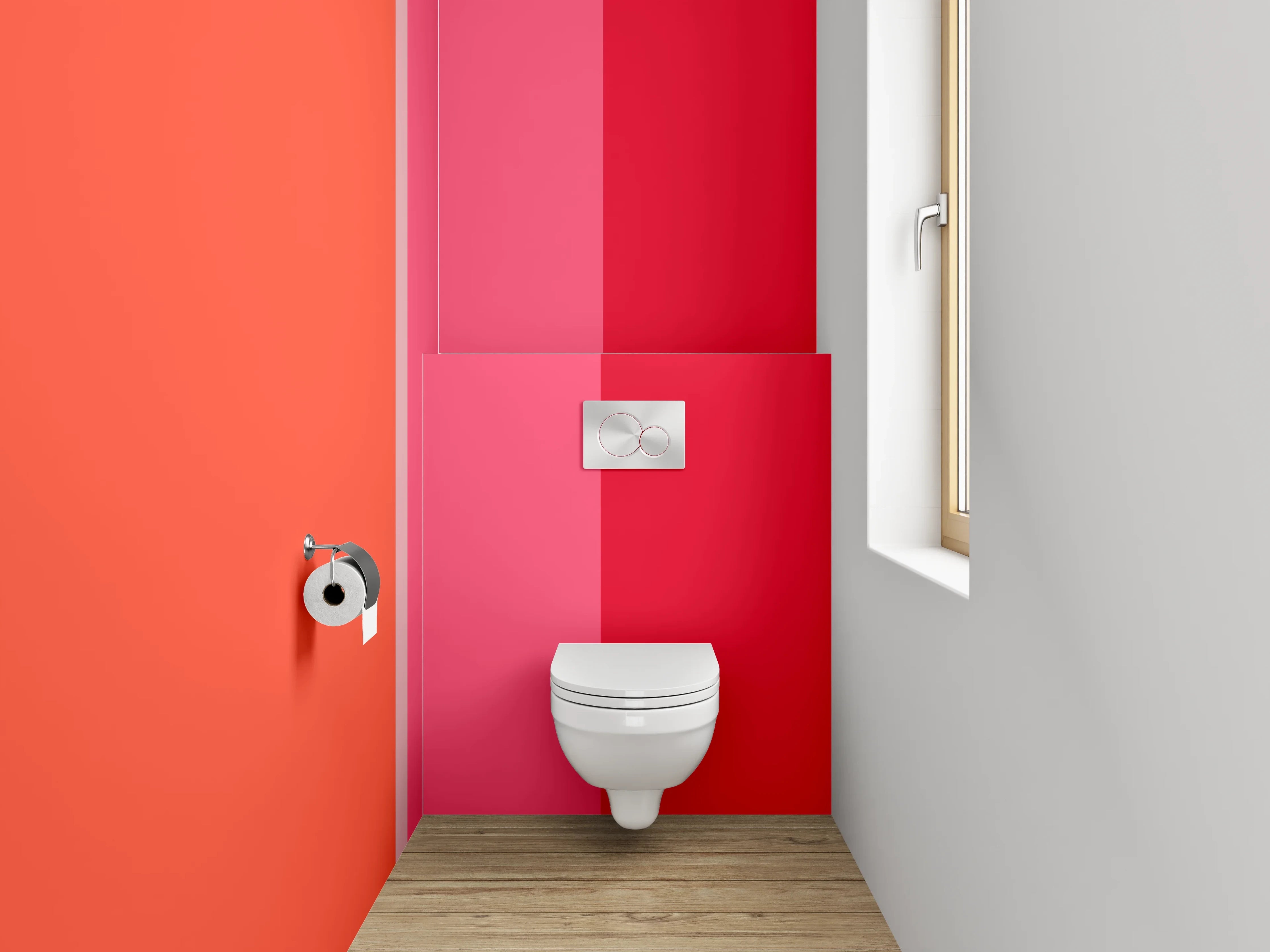 WC-Rückwand - Abstrakte Farbflächen in Orange und Rot