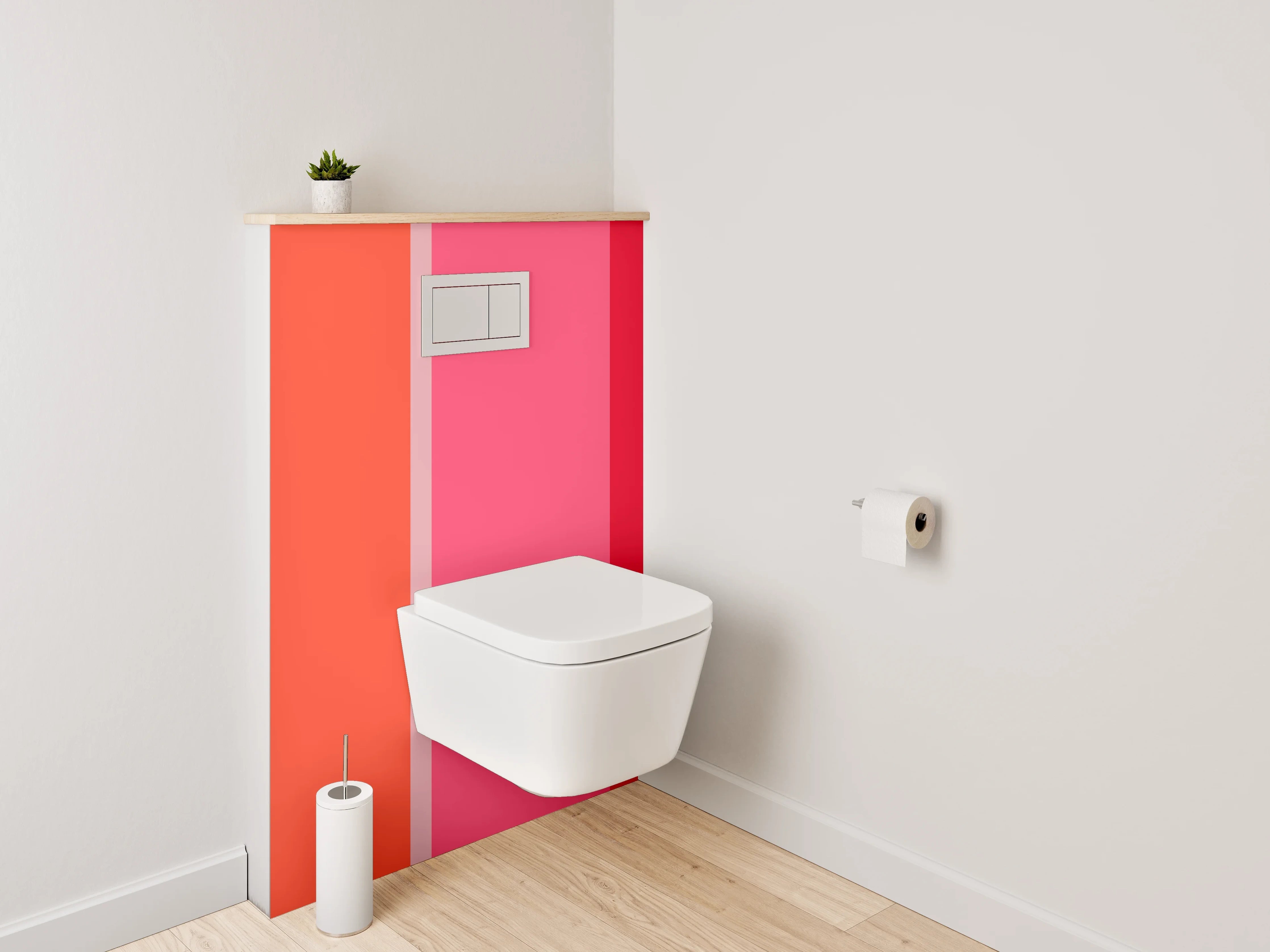 WC-Rückwand - Abstrakte Farbflächen in Orange und Rot