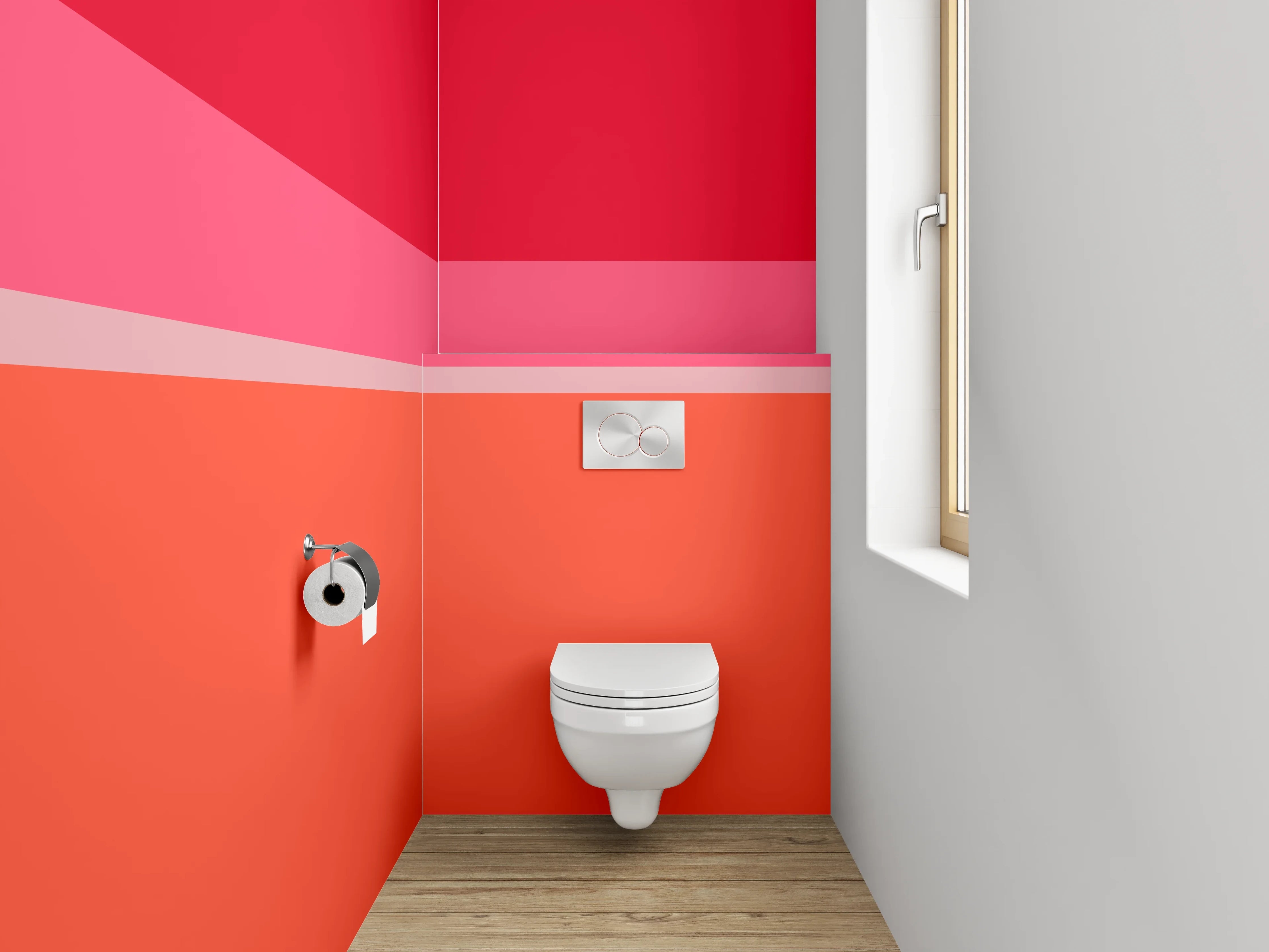 WC-Rückwand - Abstrakte Farbflächen in Rot und Orange